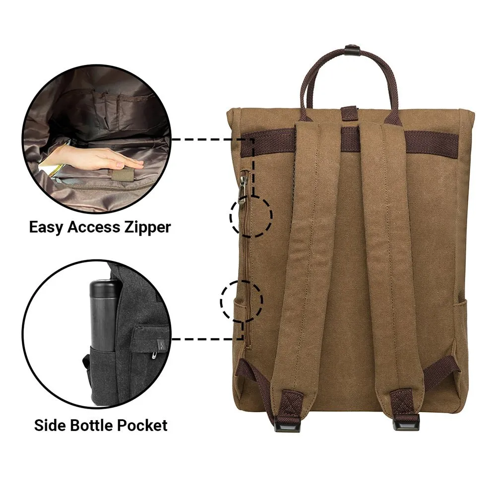 KAUKKO Vintage Canvas Rucksack Laptop Backpack for 12" Notebook for Women Men,School College Backpack (47-2-KHAKI)