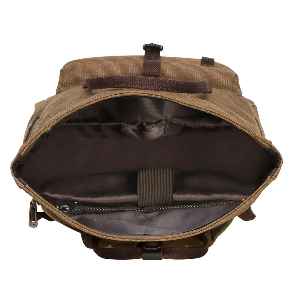 KAUKKO Vintage Canvas Rucksack Laptop Backpack for 12" Notebook for Women Men,School College Backpack (47-2-KHAKI)