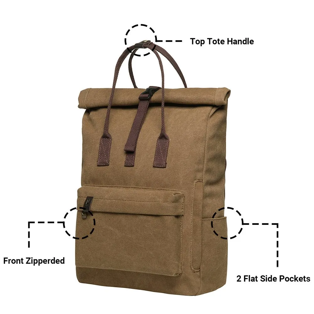 KAUKKO Vintage Canvas Rucksack Laptop Backpack for 12" Notebook for Women Men,School College Backpack (47-2-KHAKI)