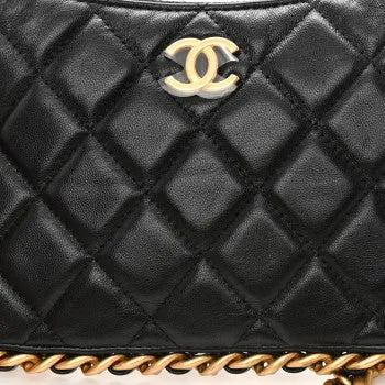 Lambskin Quilted Chain Around Top Handle Mini Bag Black