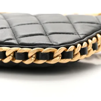 Lambskin Quilted Chain Around Top Handle Mini Bag Black