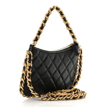 Lambskin Quilted Chain Around Top Handle Mini Bag Black