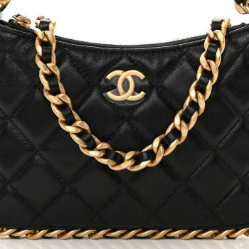 Lambskin Quilted Chain Around Top Handle Mini Bag Black