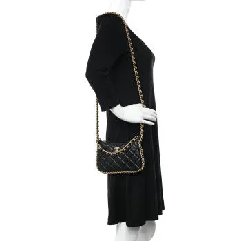 Lambskin Quilted Chain Around Top Handle Mini Bag Black