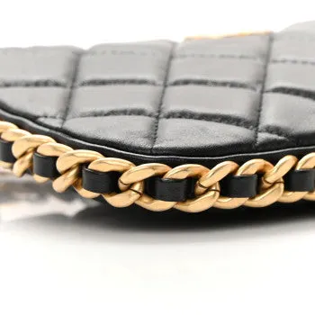 Lambskin Quilted Chain Around Top Handle Mini Bag Black