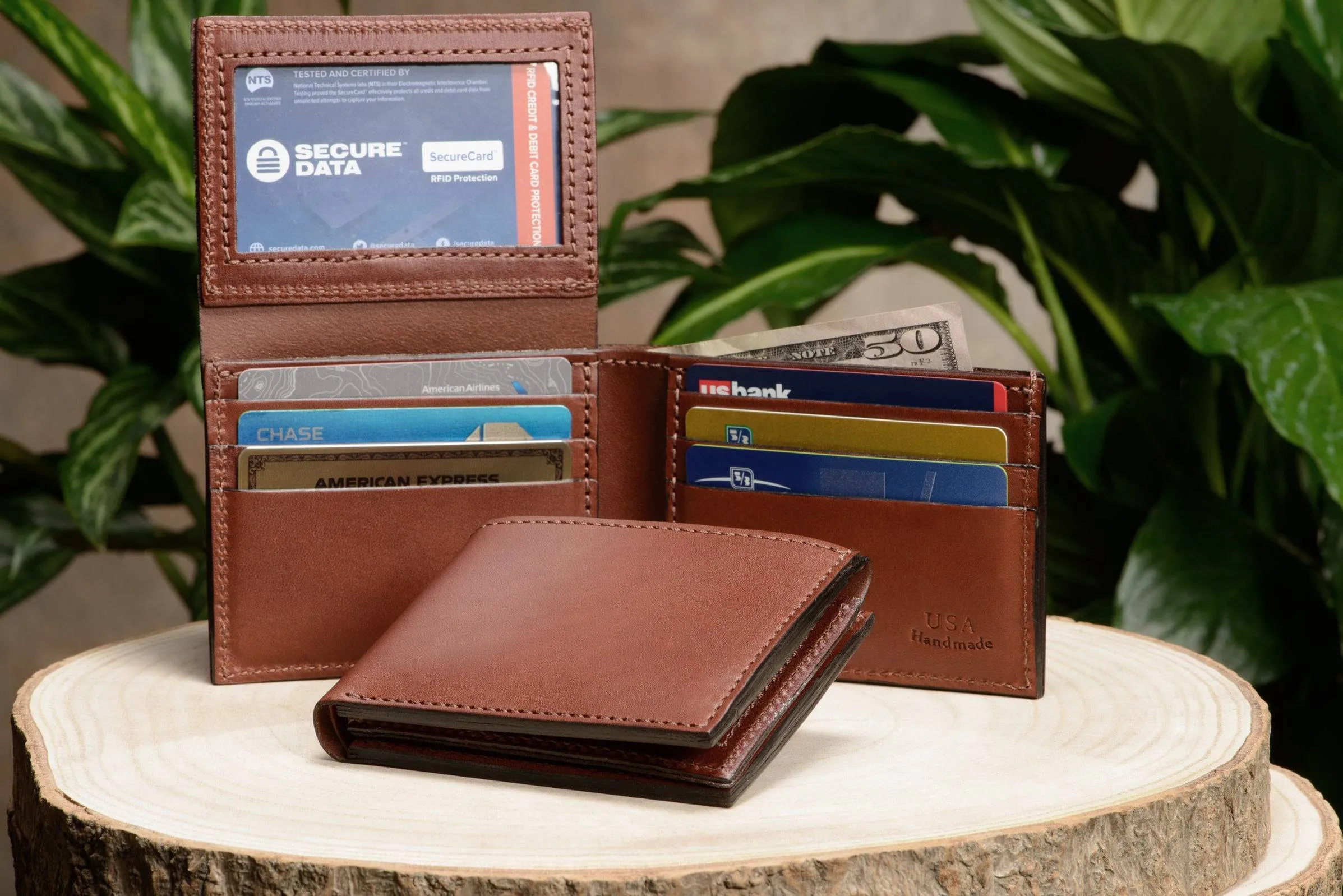 Medium Brown Premium Leather Bifold Wallet With Flip Up ID Window