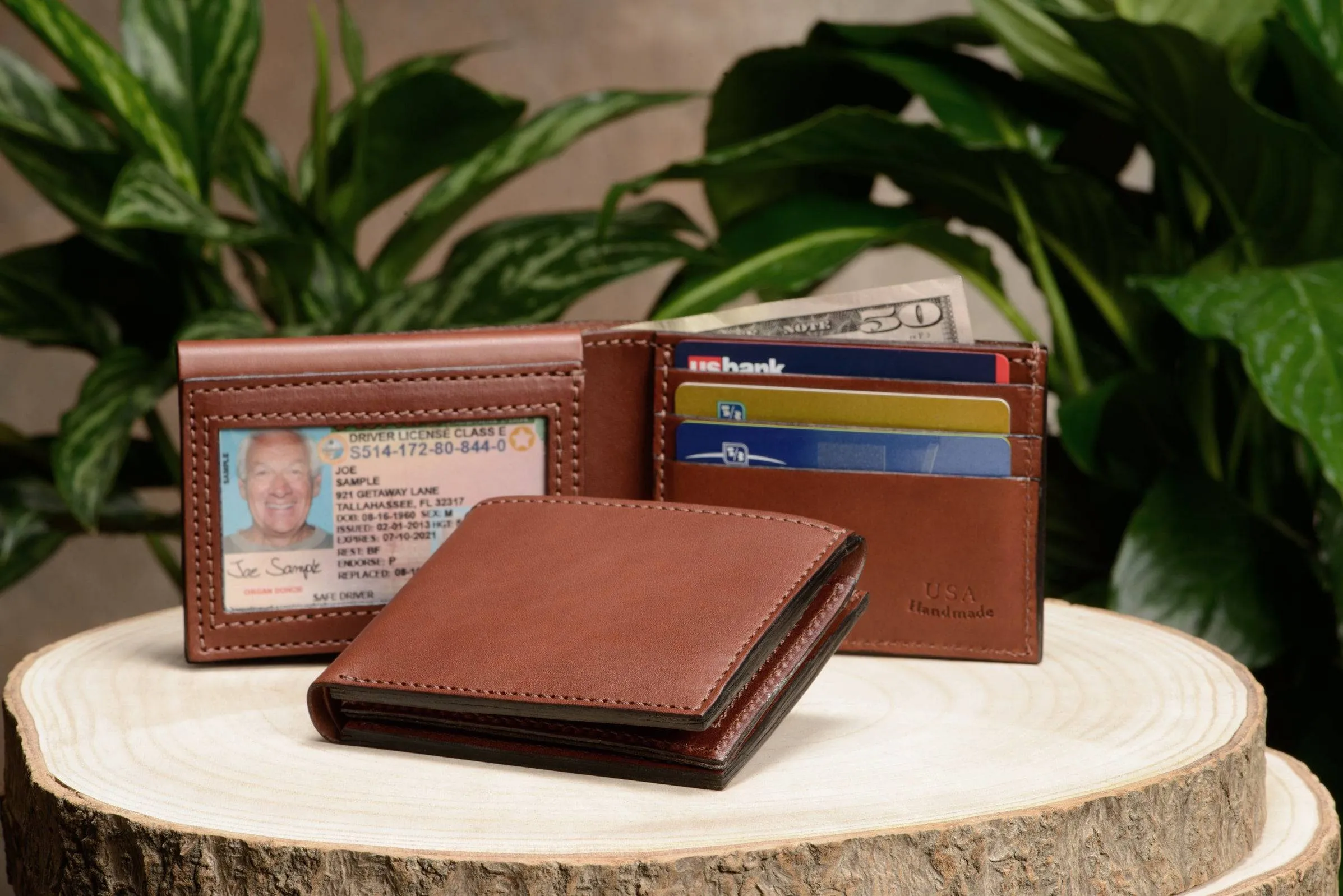 Medium Brown Premium Leather Bifold Wallet With Flip Up ID Window