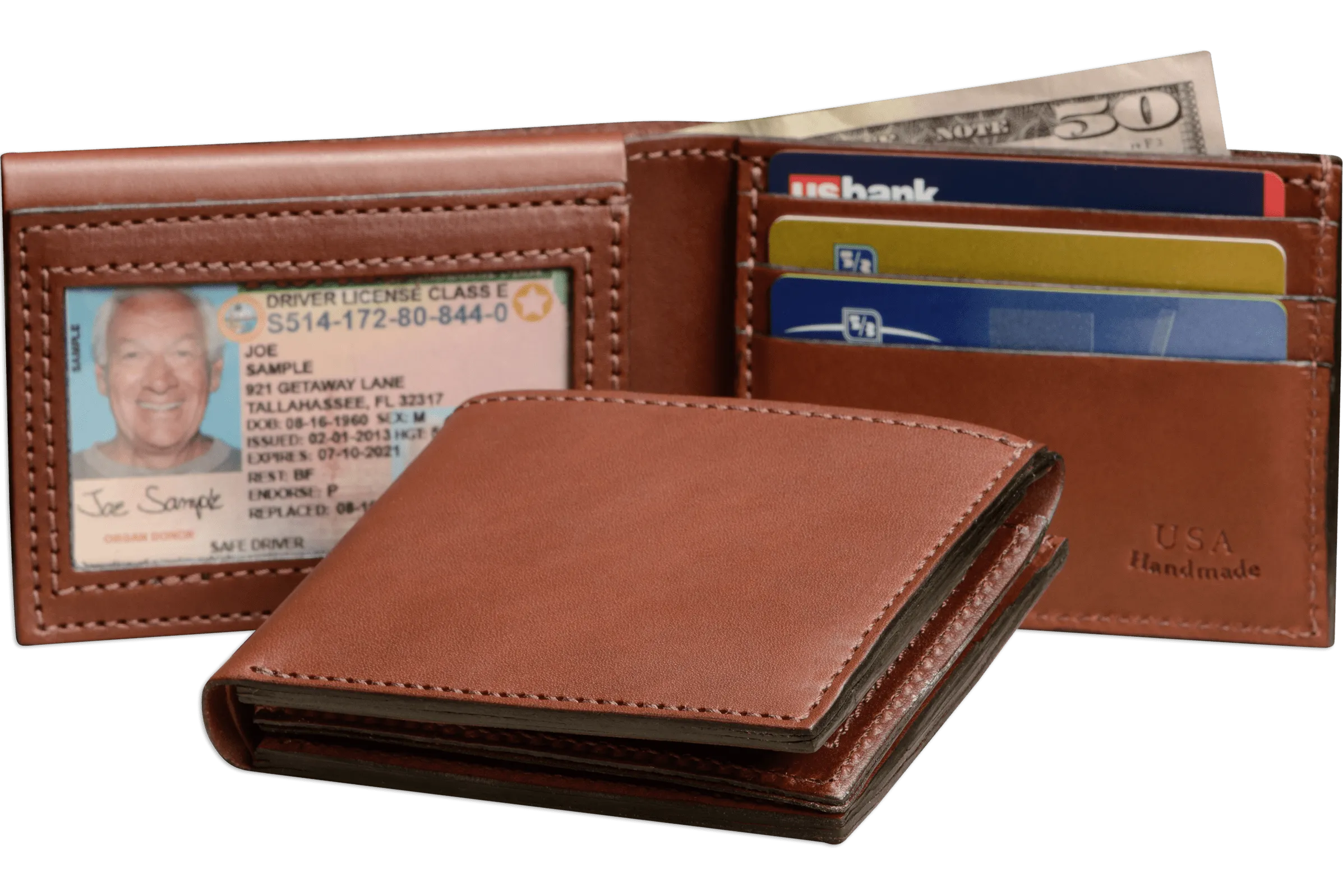 Medium Brown Premium Leather Bifold Wallet With Flip Up ID Window