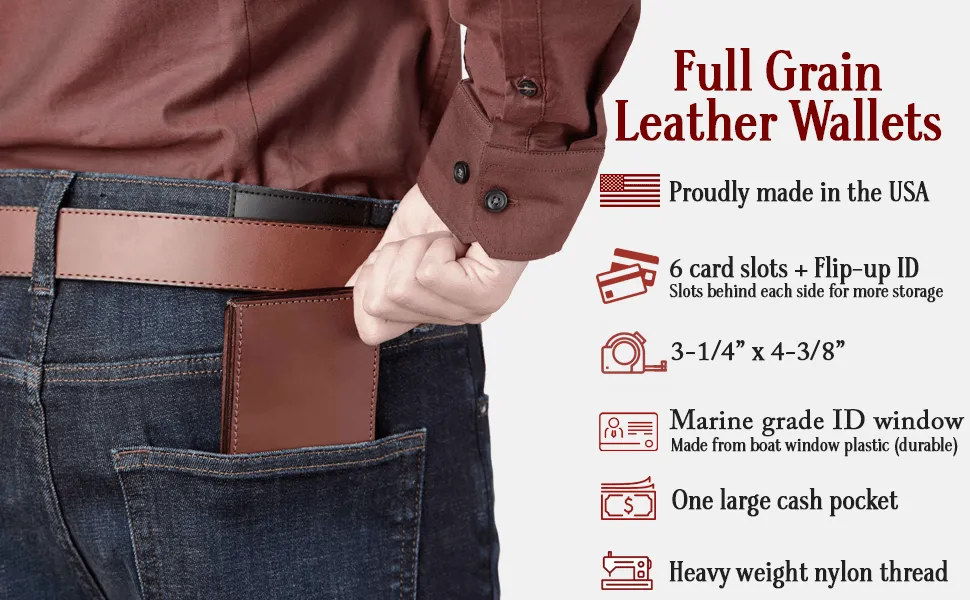 Medium Brown Premium Leather Bifold Wallet With Flip Up ID Window