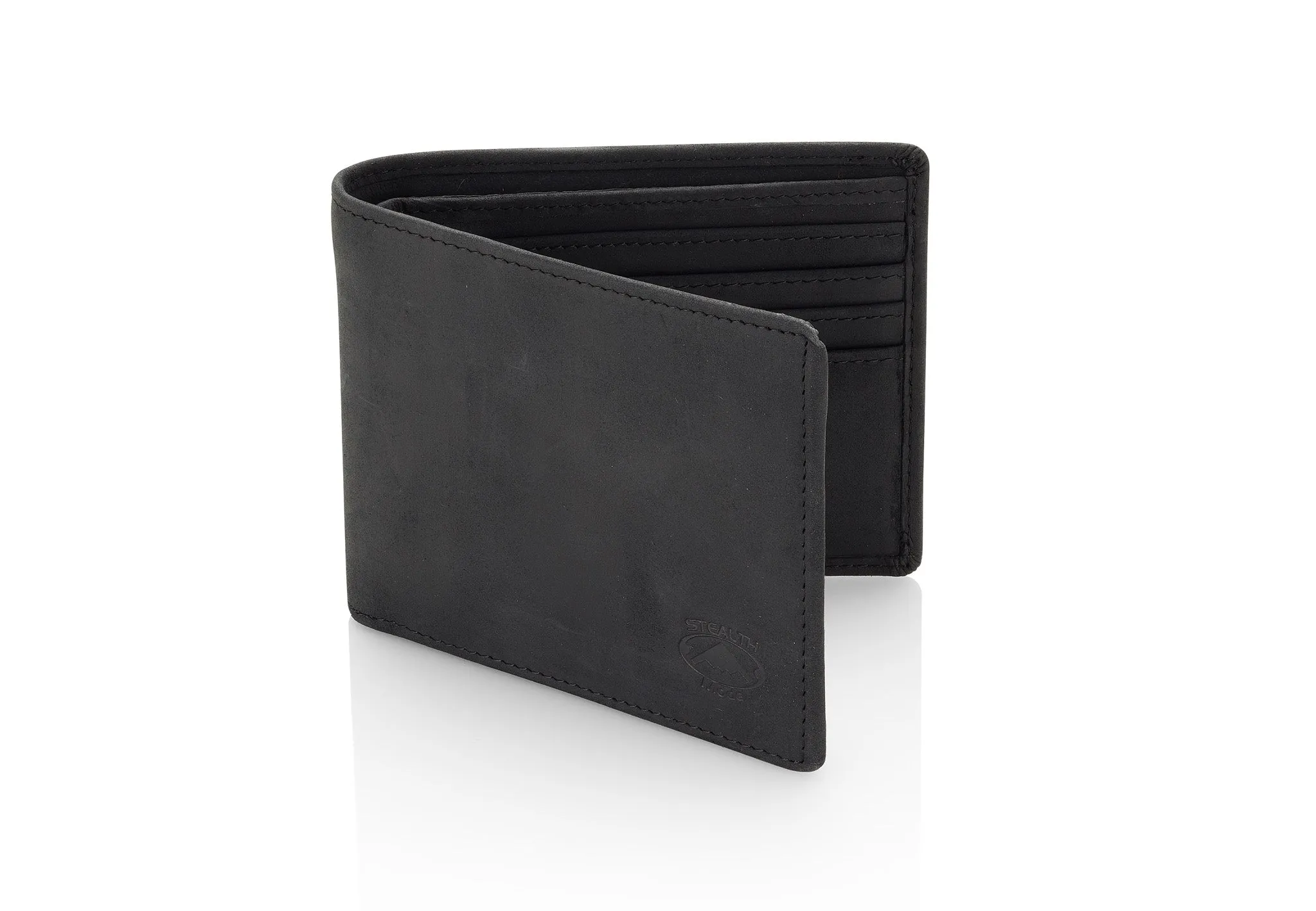 Mens Black Leather RFID Wallet With Flip Out ID Window and 12 Card Slots