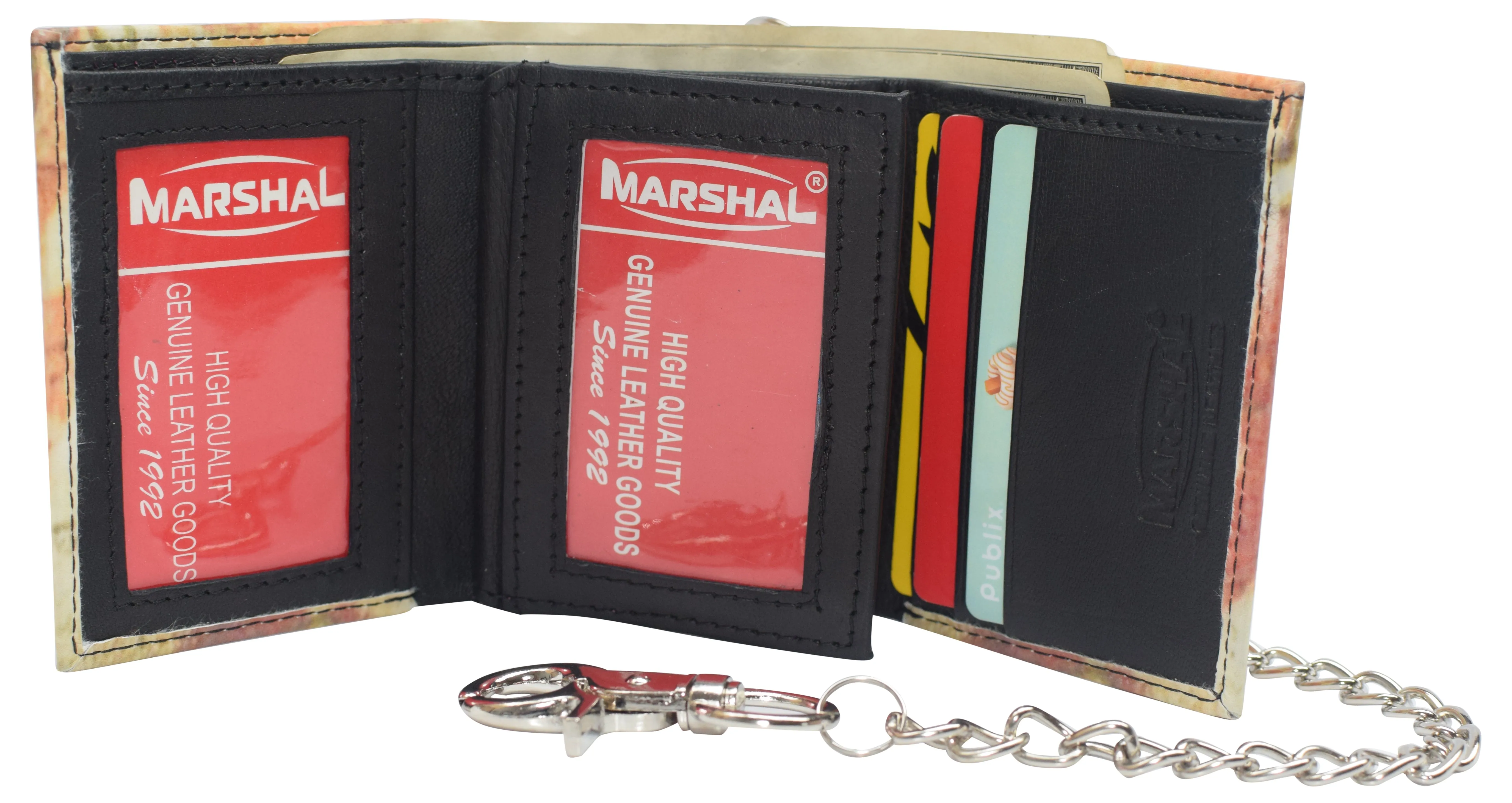 Mens Chain Biker Genuine Leather Classic Trifold Logo Wallets