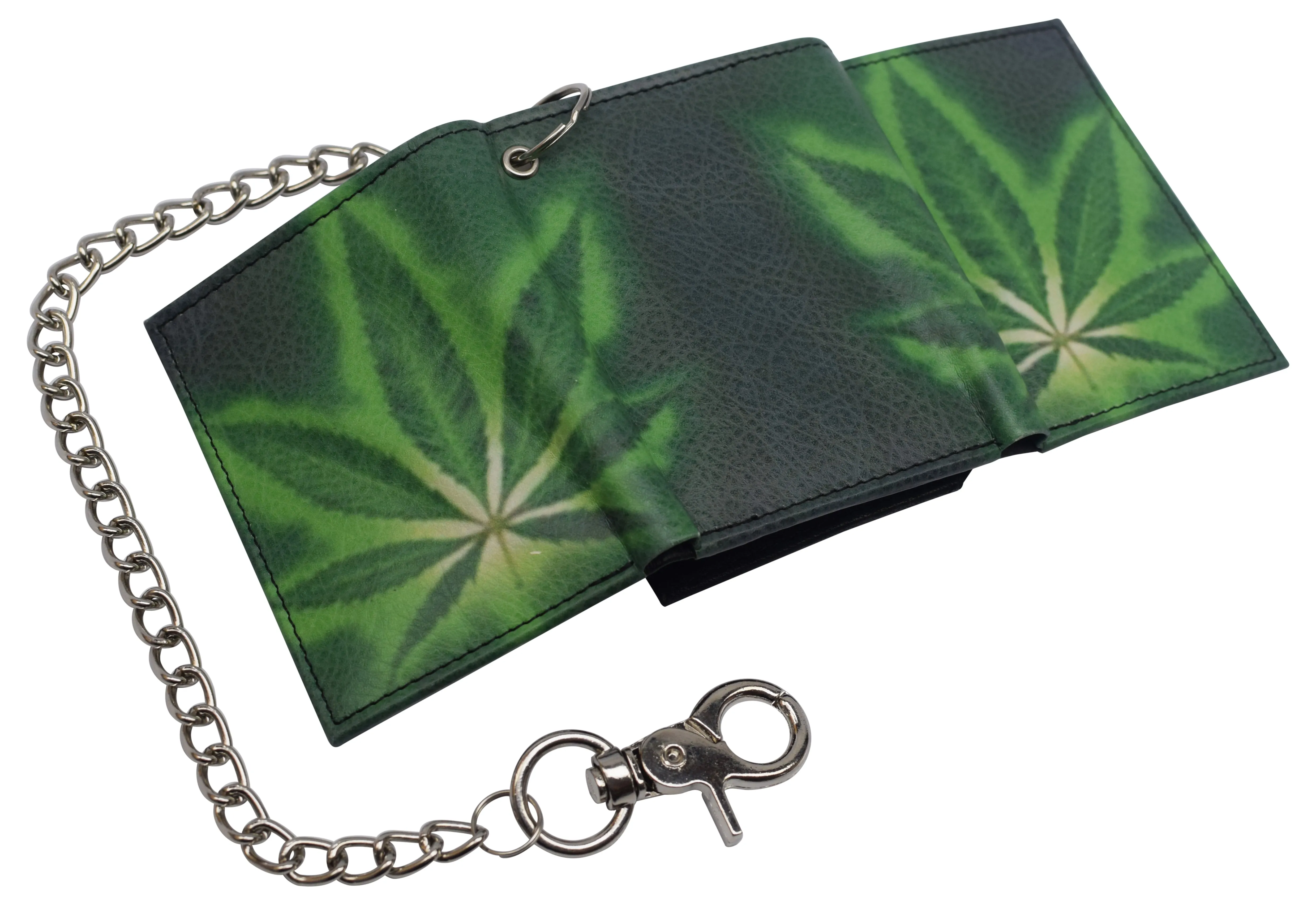 Mens Chain Biker Genuine Leather Classic Trifold Logo Wallets