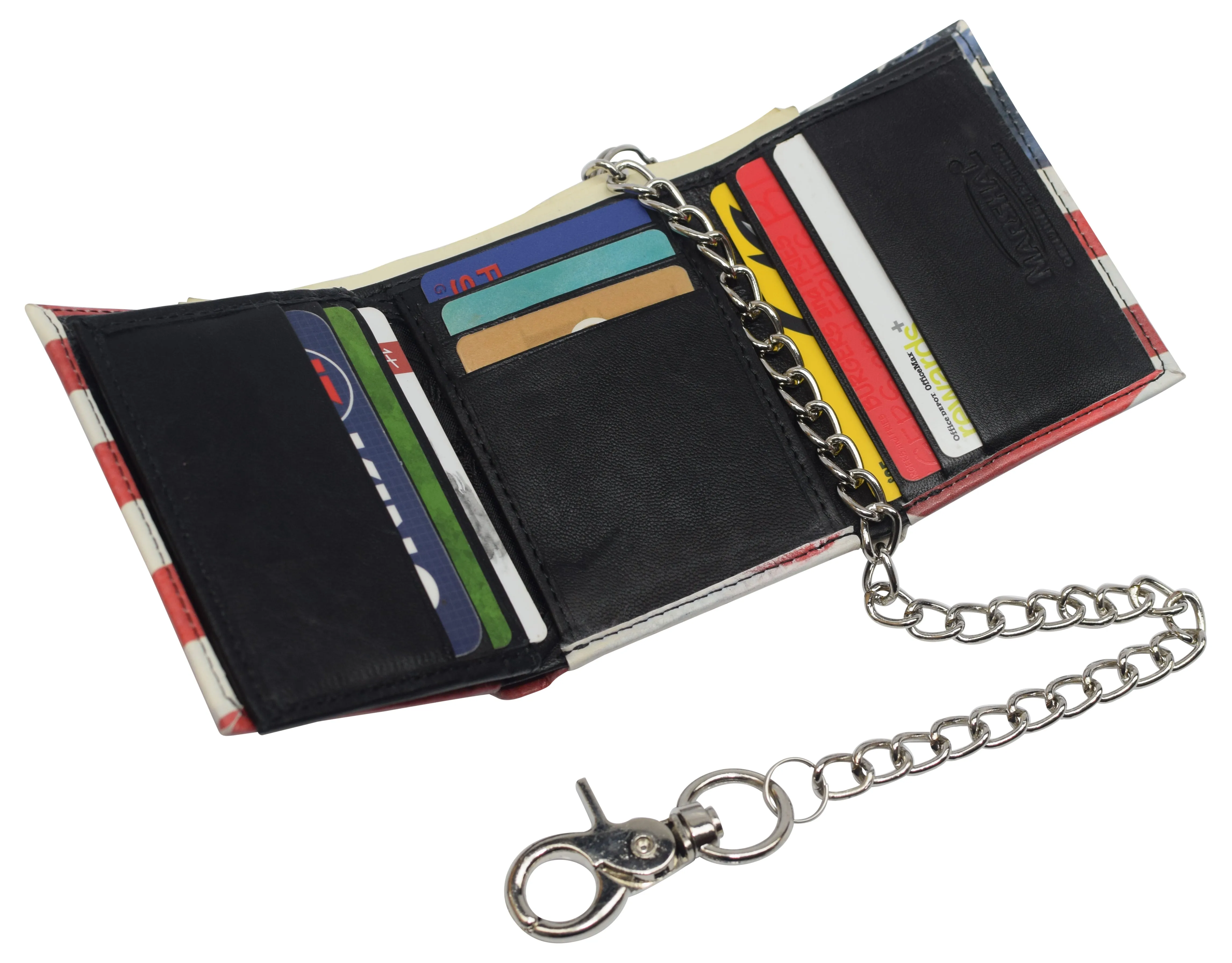 Mens Chain Biker Genuine Leather Classic Trifold Logo Wallets