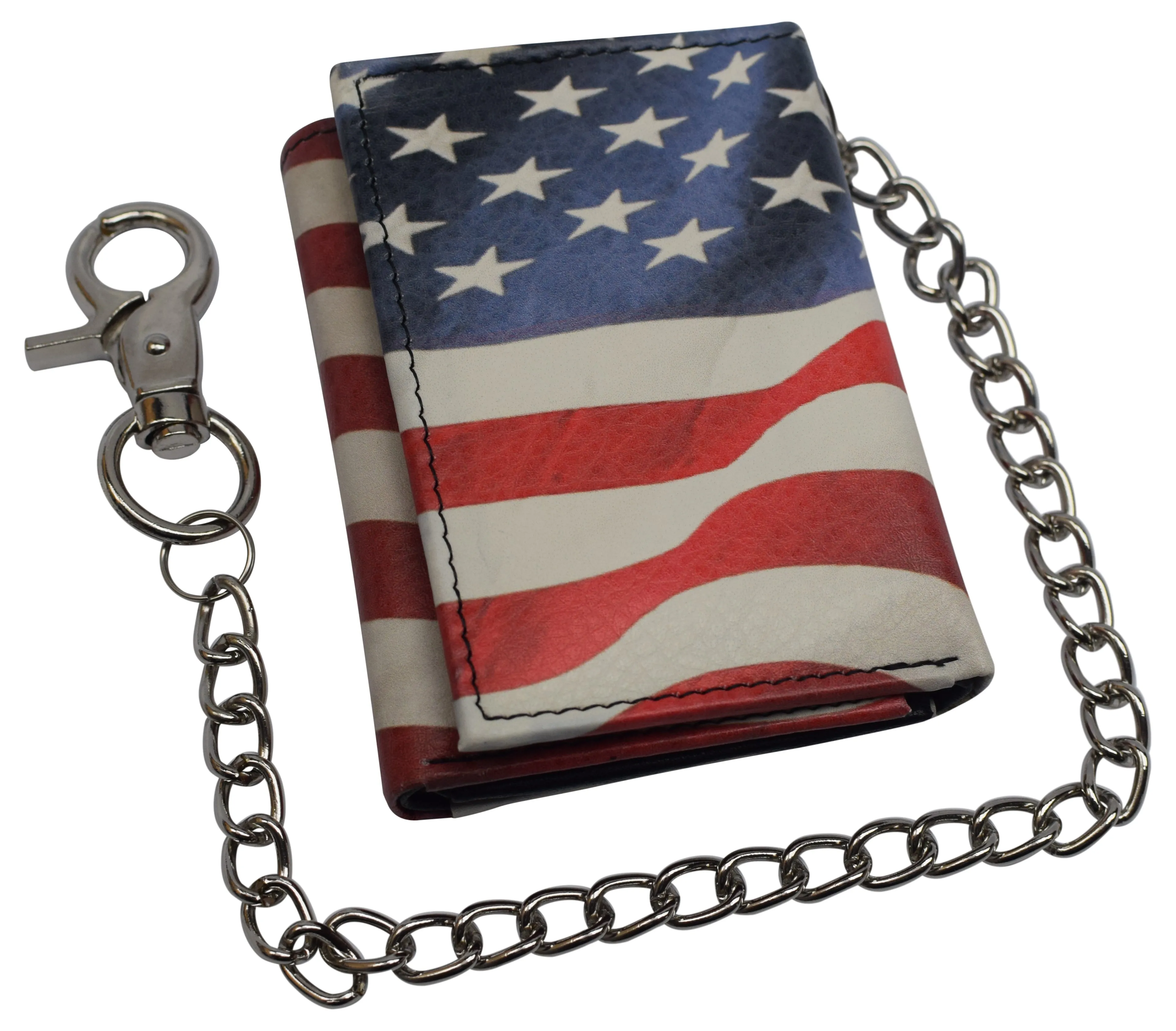 Mens Chain Biker Genuine Leather Classic Trifold Logo Wallets