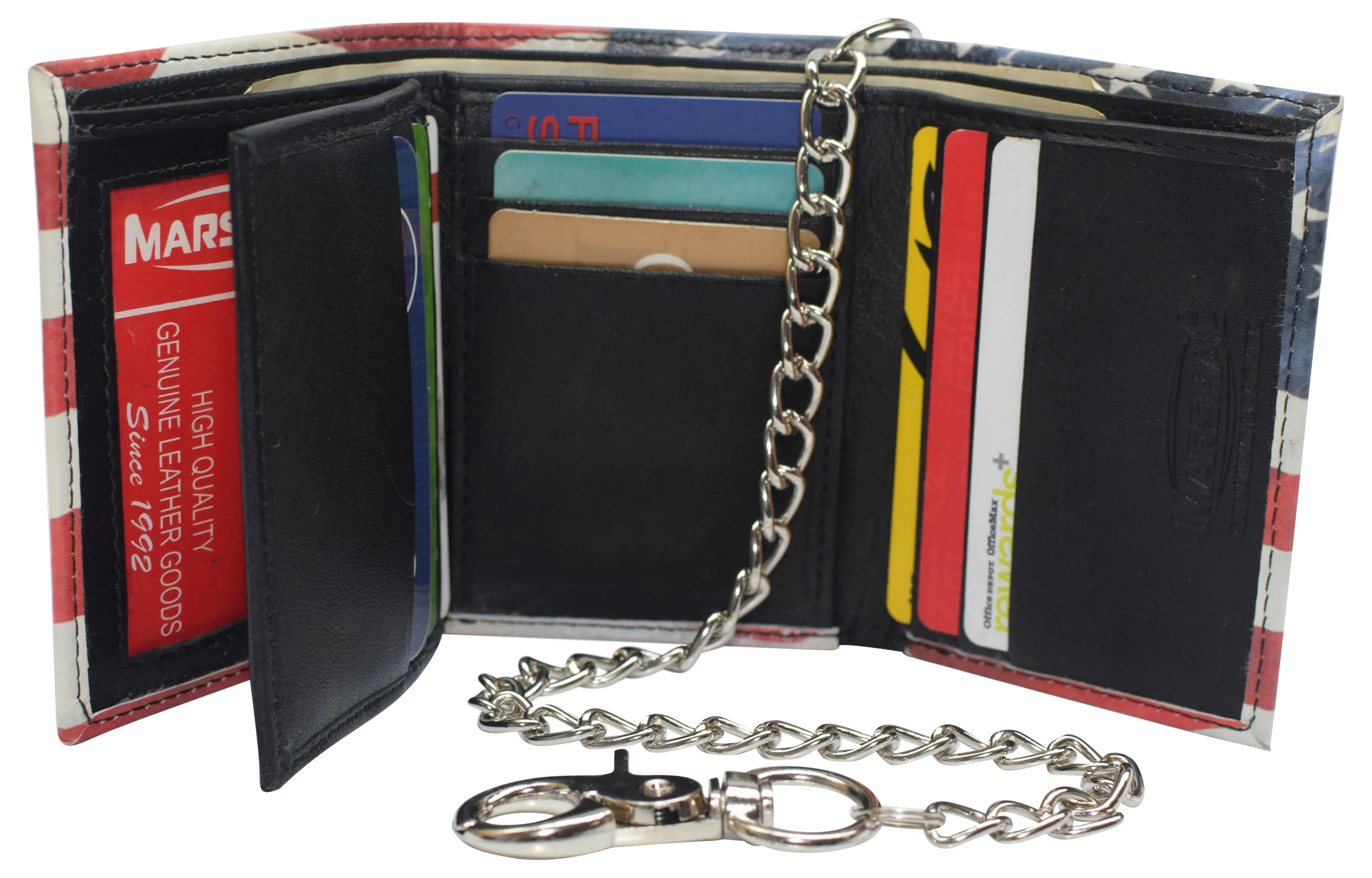 Mens Chain Biker Genuine Leather Classic Trifold Logo Wallets