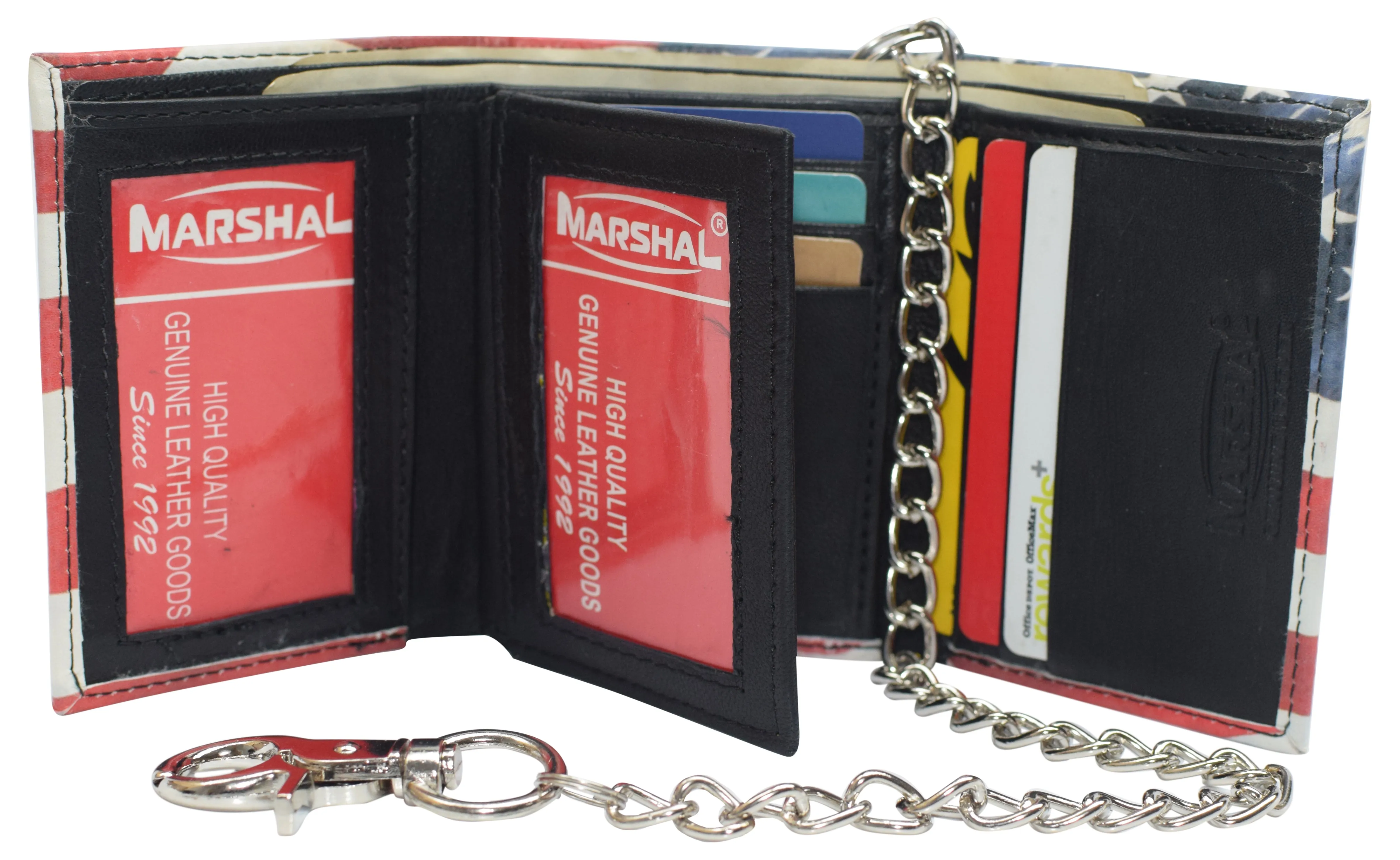 Mens Chain Biker Genuine Leather Classic Trifold Logo Wallets