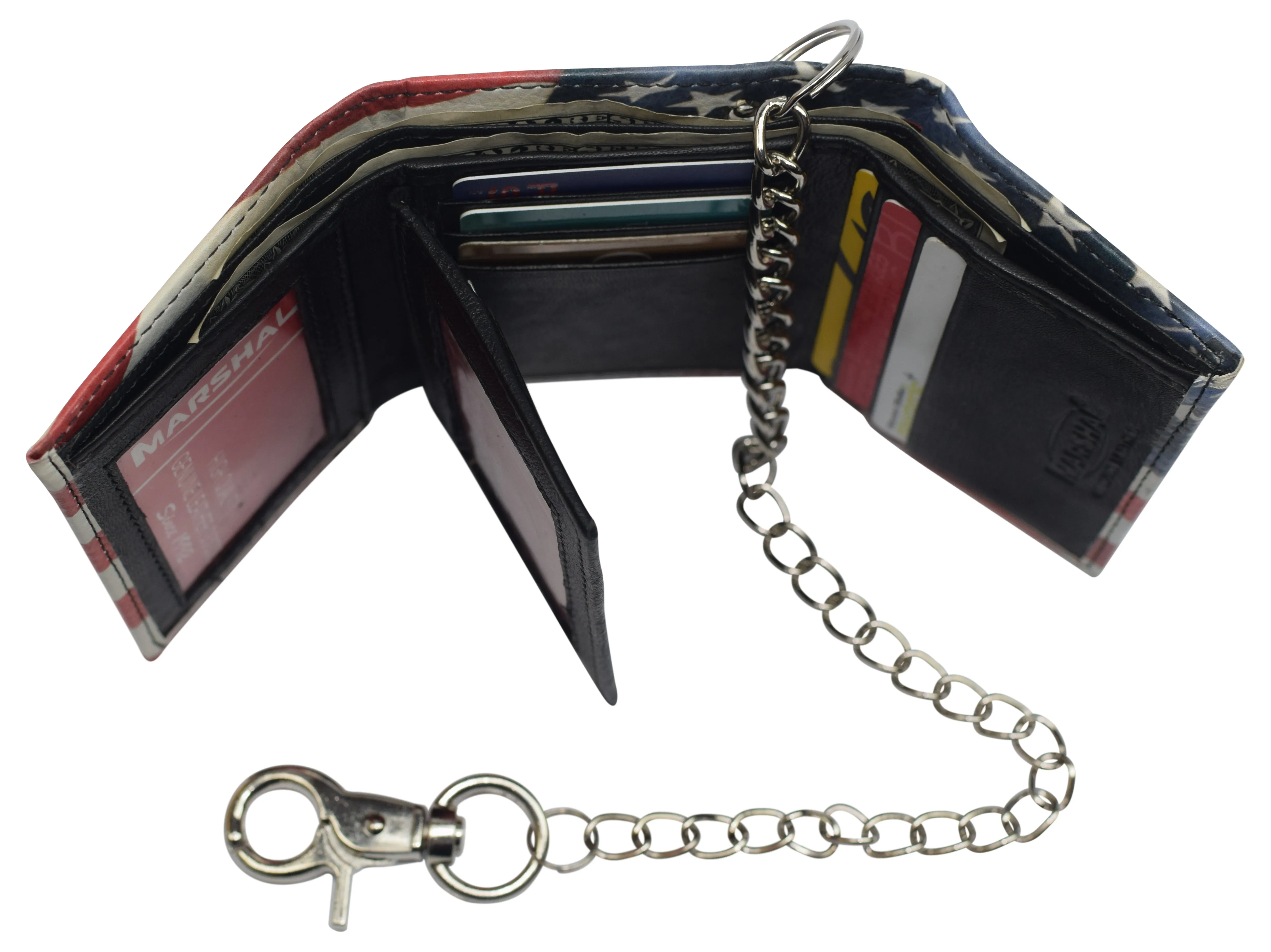 Mens Chain Biker Genuine Leather Classic Trifold Logo Wallets
