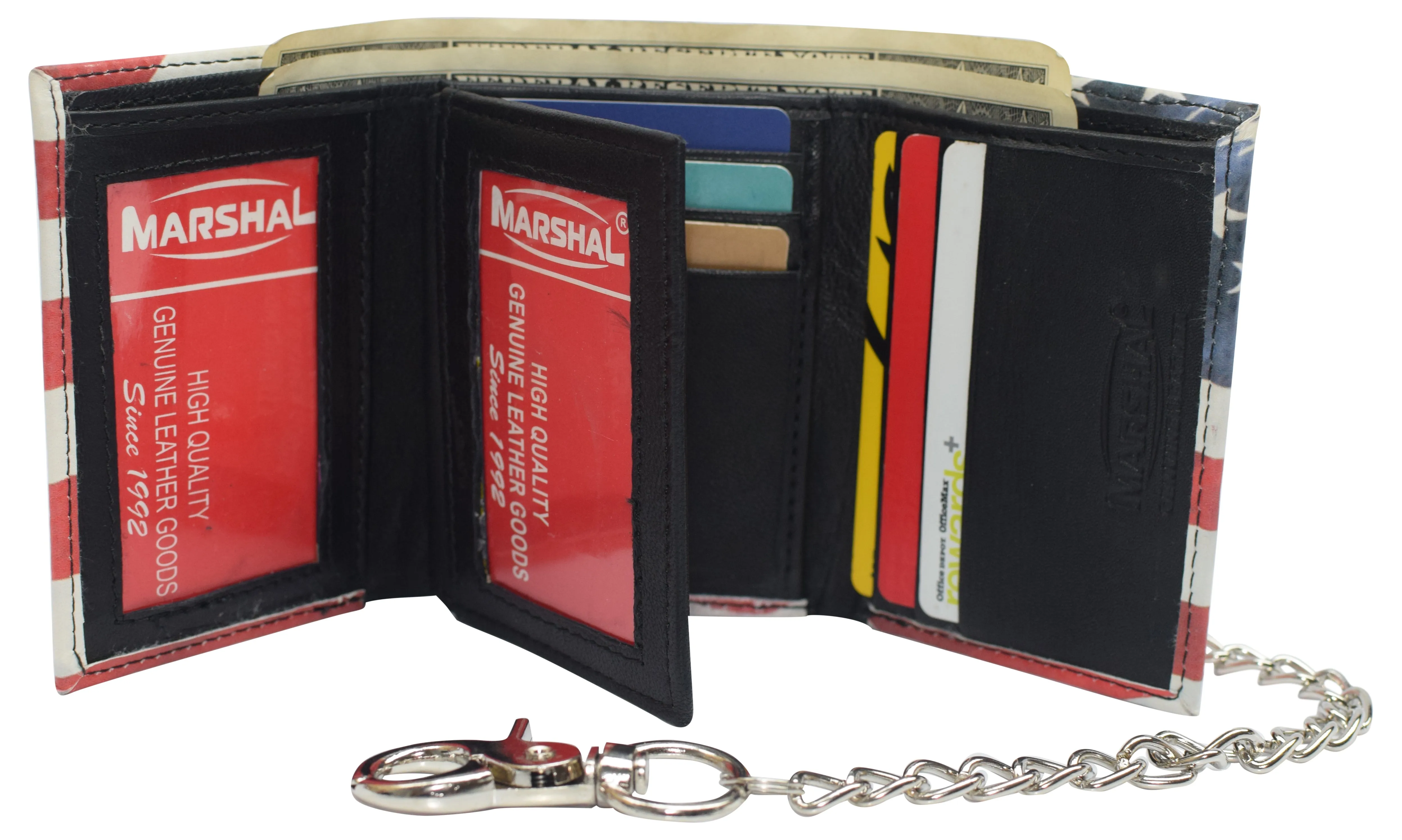Mens Chain Biker Genuine Leather Classic Trifold Logo Wallets
