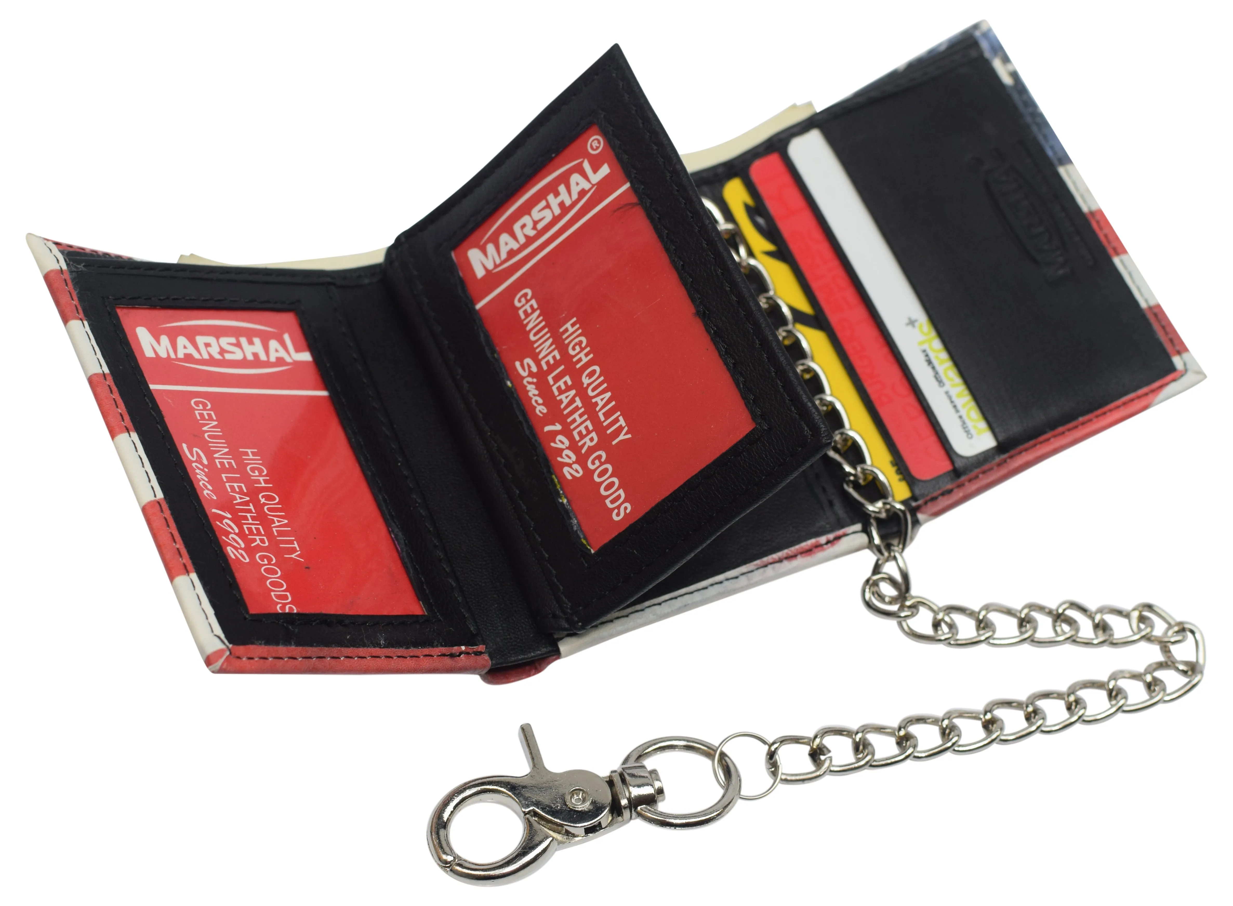 Mens Chain Biker Genuine Leather Classic Trifold Logo Wallets