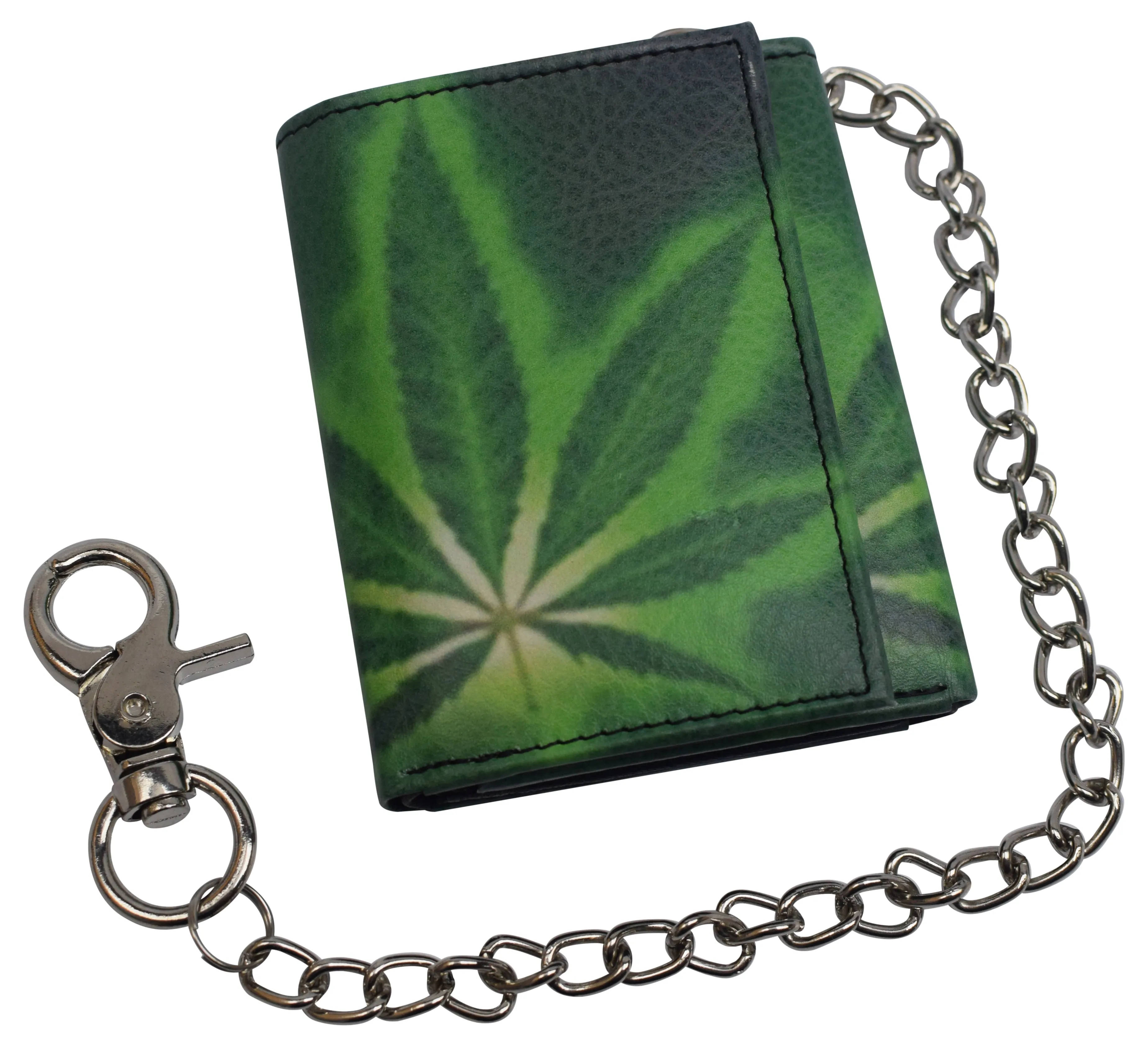 Mens Chain Biker Genuine Leather Classic Trifold Logo Wallets