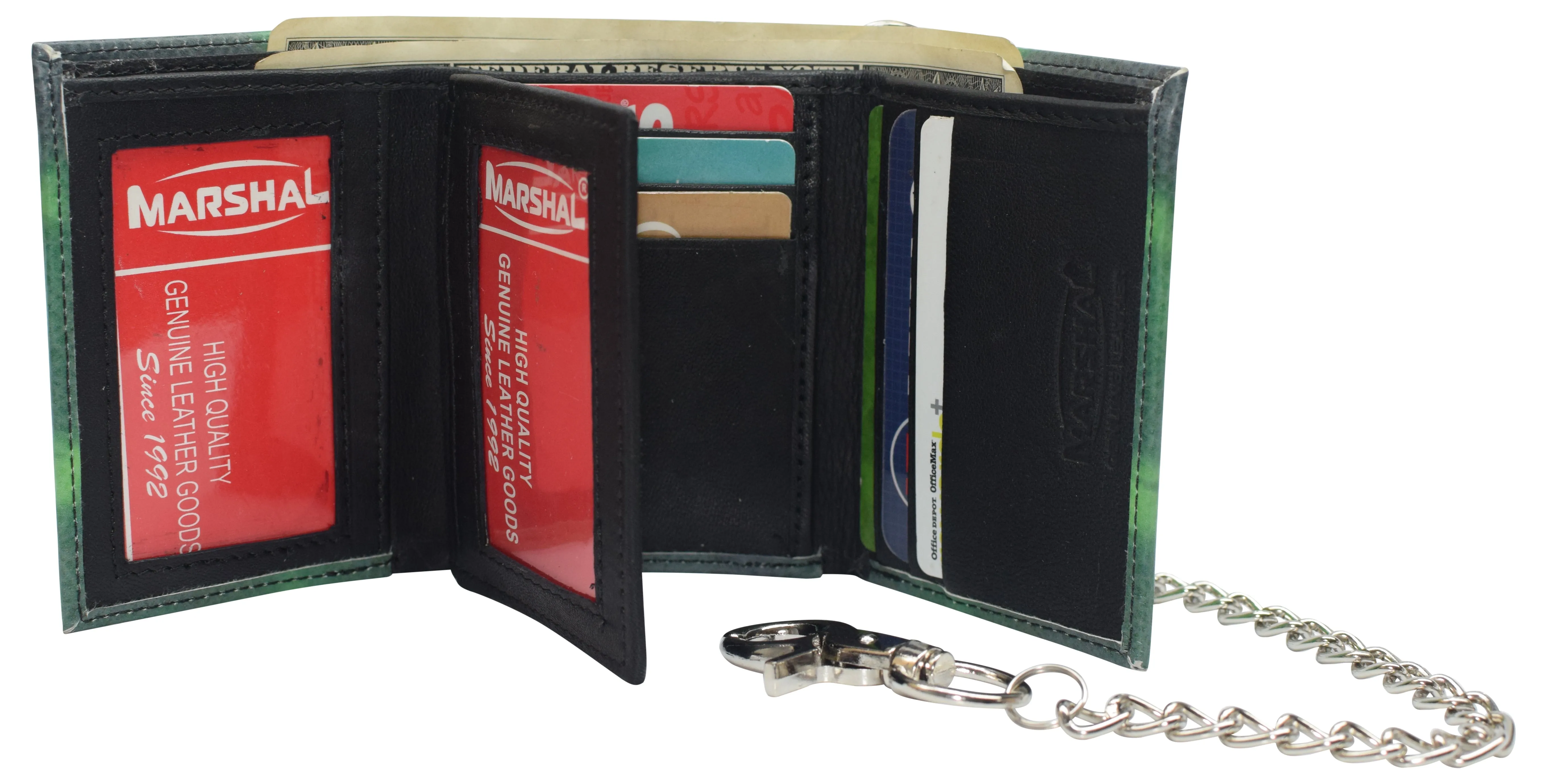 Mens Chain Biker Genuine Leather Classic Trifold Logo Wallets