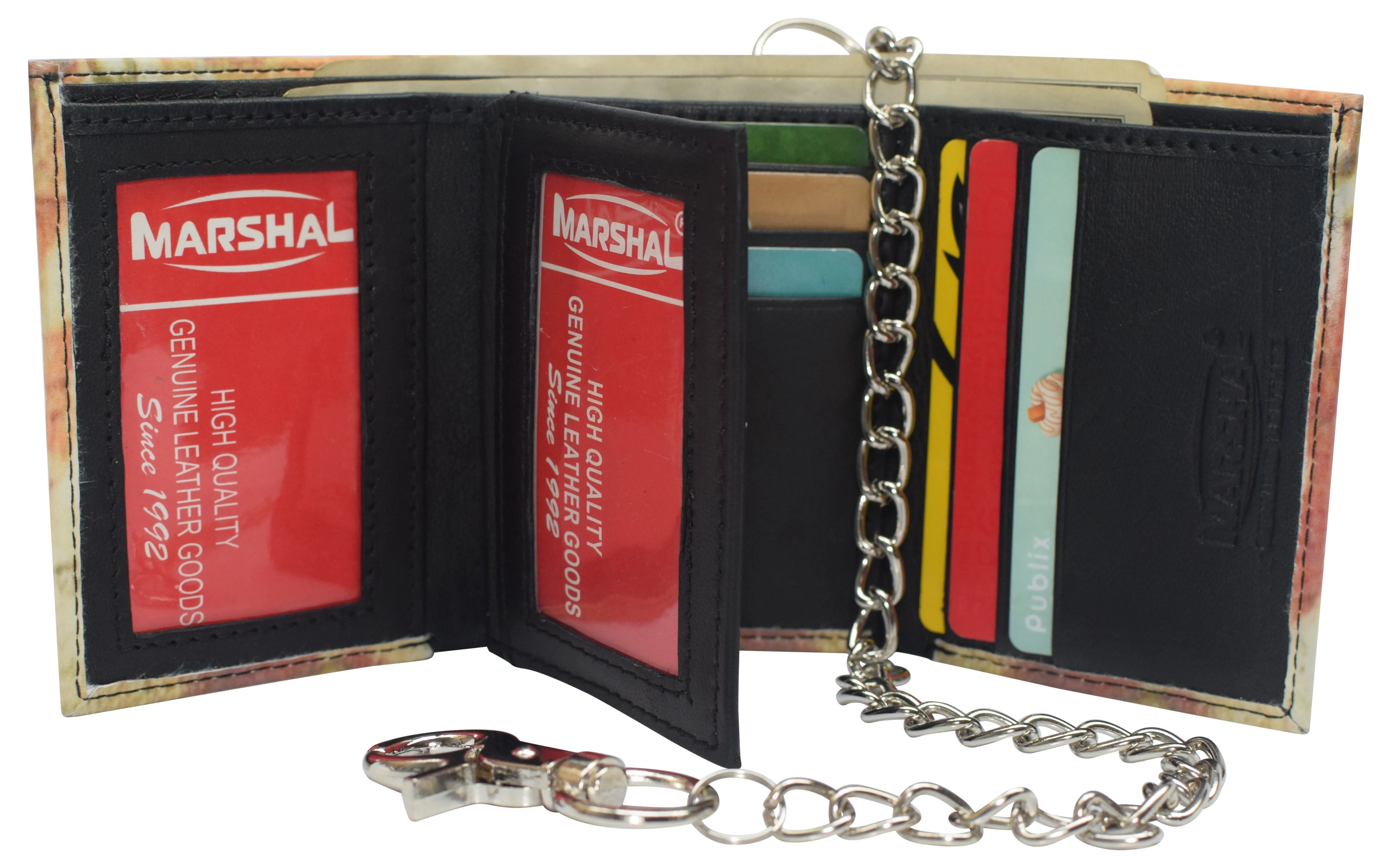 Mens Chain Biker Genuine Leather Classic Trifold Logo Wallets
