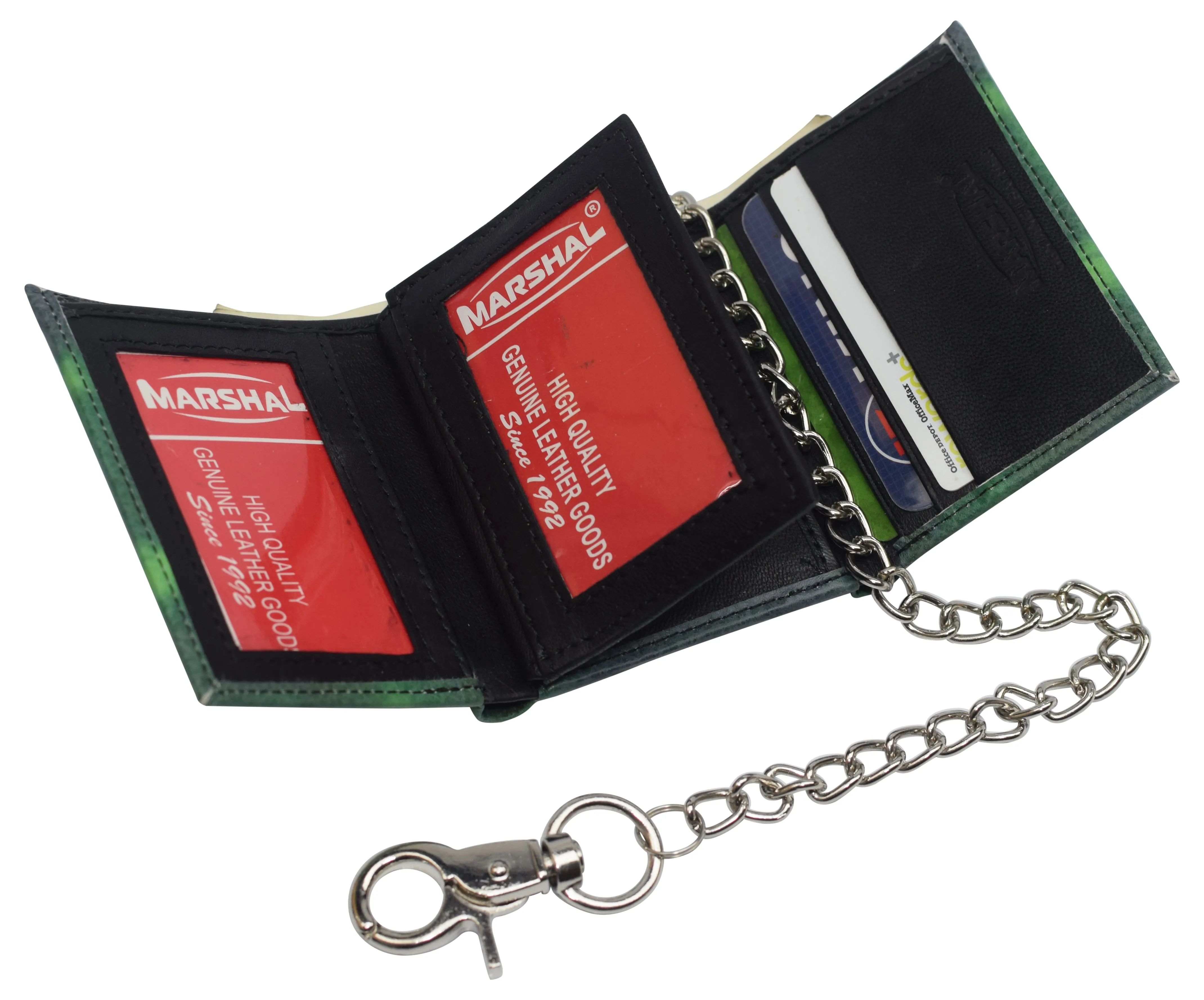 Mens Chain Biker Genuine Leather Classic Trifold Logo Wallets