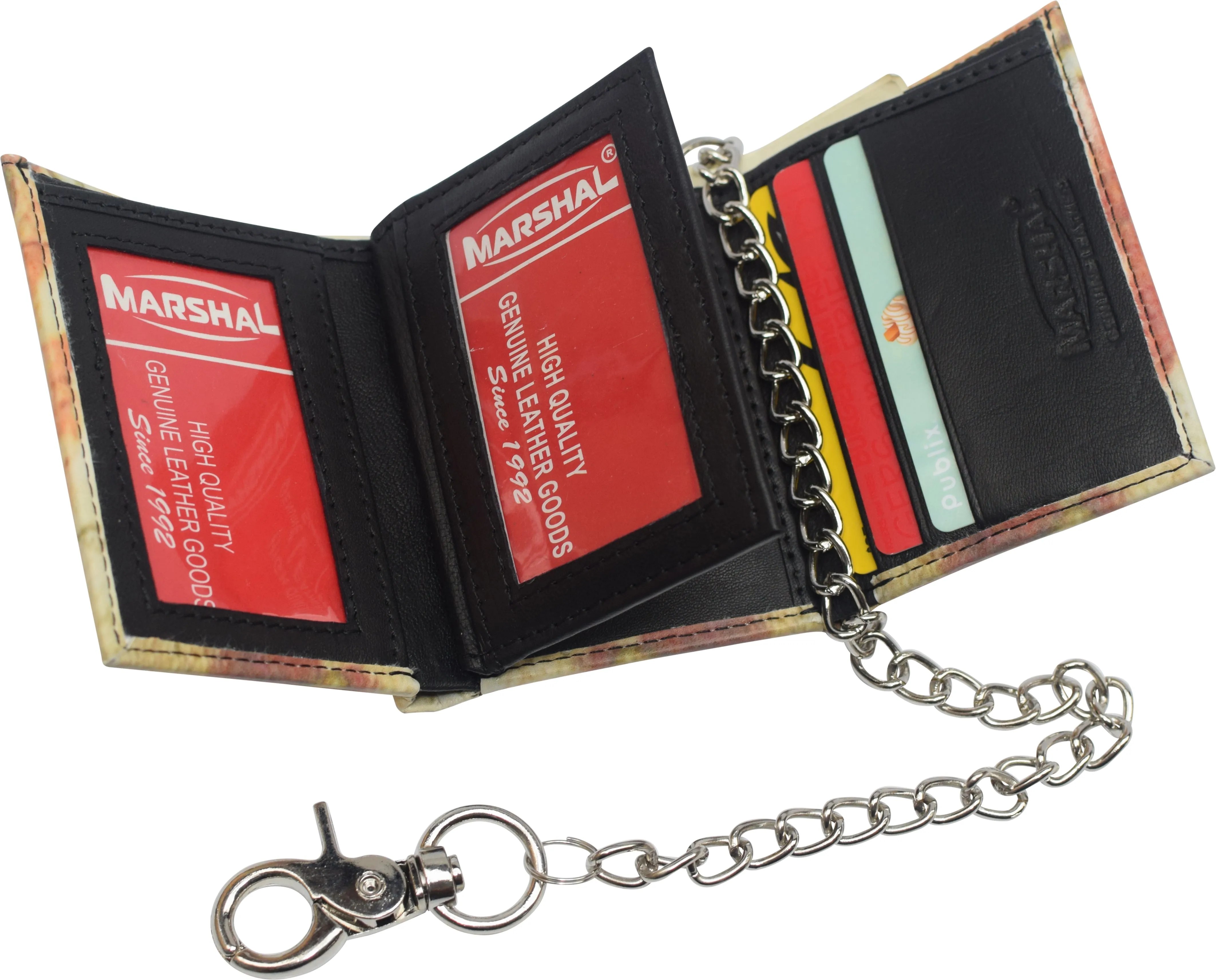 Mens Chain Biker Genuine Leather Classic Trifold Logo Wallets
