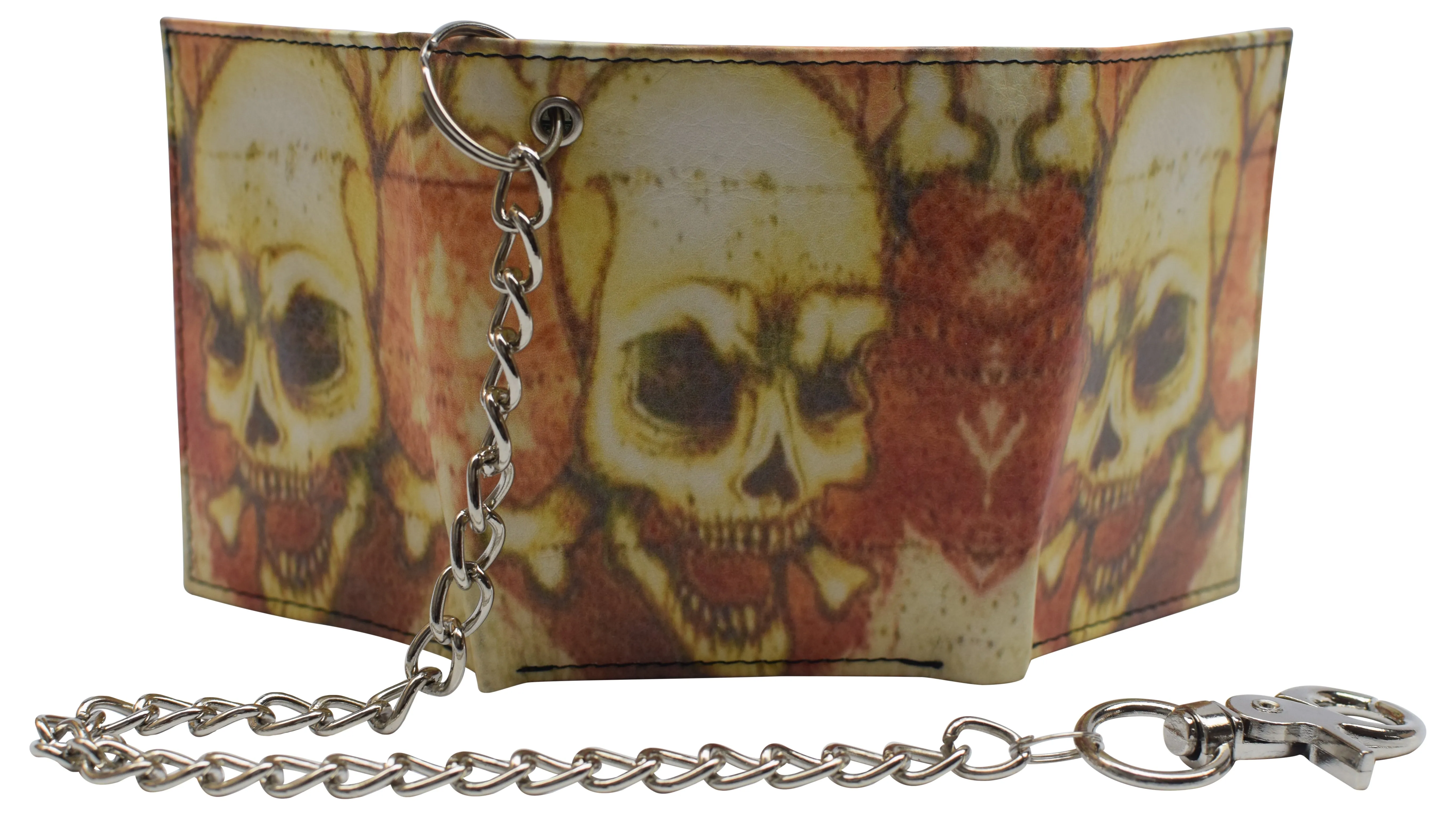 Mens Chain Biker Genuine Leather Classic Trifold Logo Wallets