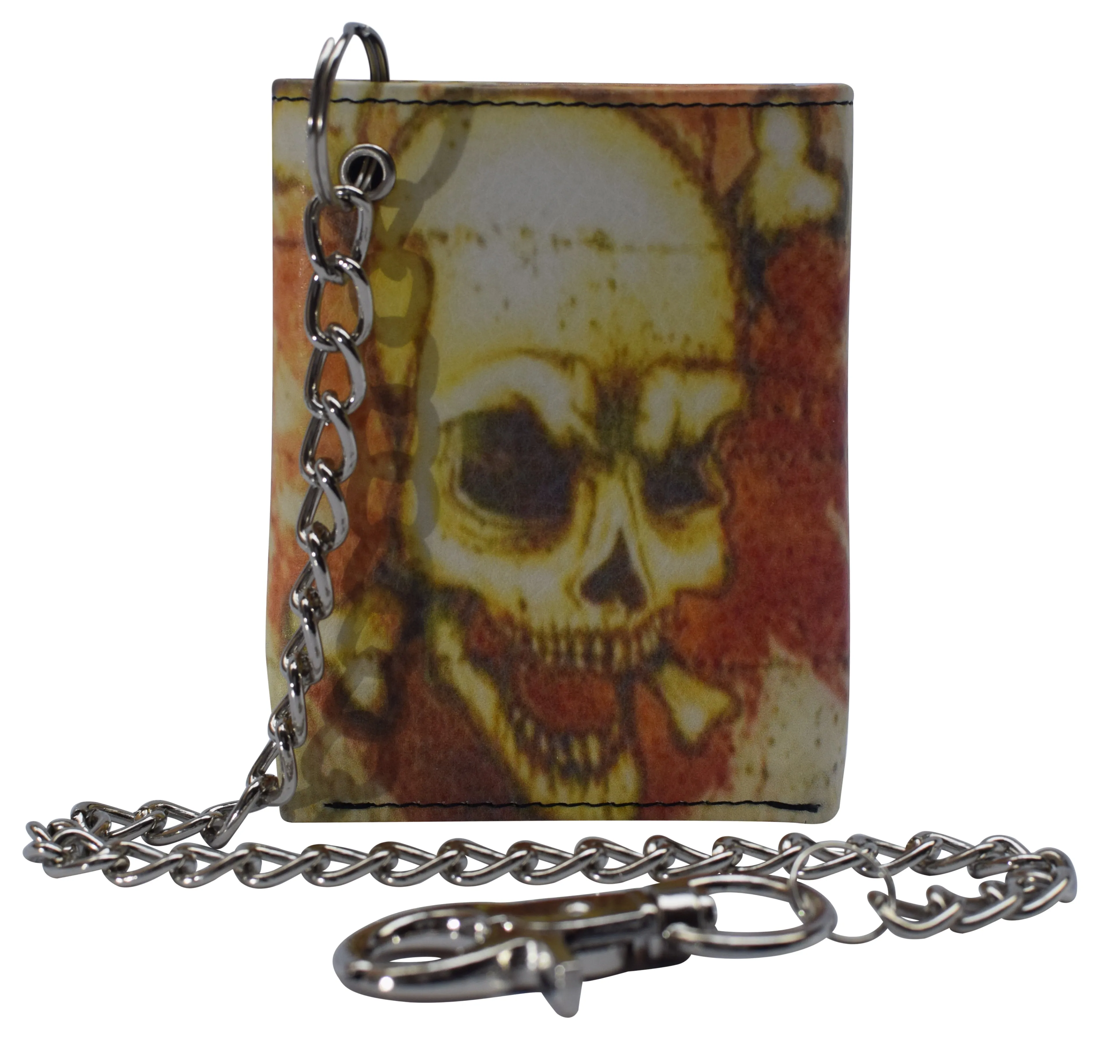 Mens Chain Biker Genuine Leather Classic Trifold Logo Wallets