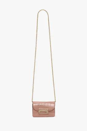 Micro Dorian Bag With Chain Strap In Blush Pink Croc Embossed Leather