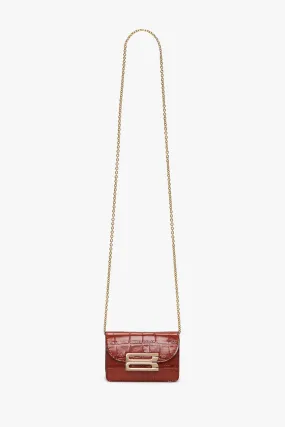Micro Dorian Bag With Chain Strap In Brick Red Croc Embossed Leather