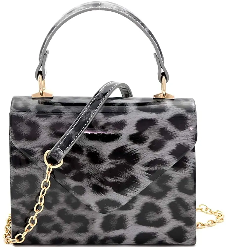 Mini Retro Rainbow Metallic Box Flap leather Satchel Crossbody Handbag