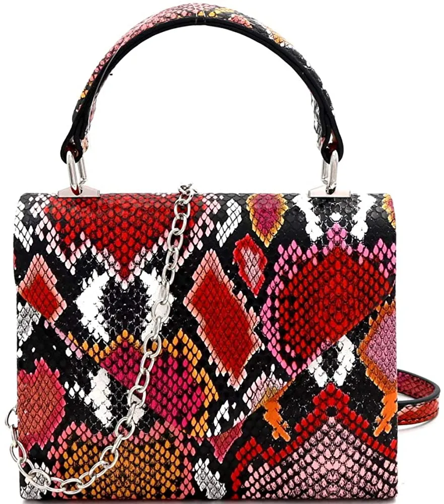 Mini Retro Rainbow Metallic Box Flap leather Satchel Crossbody Handbag