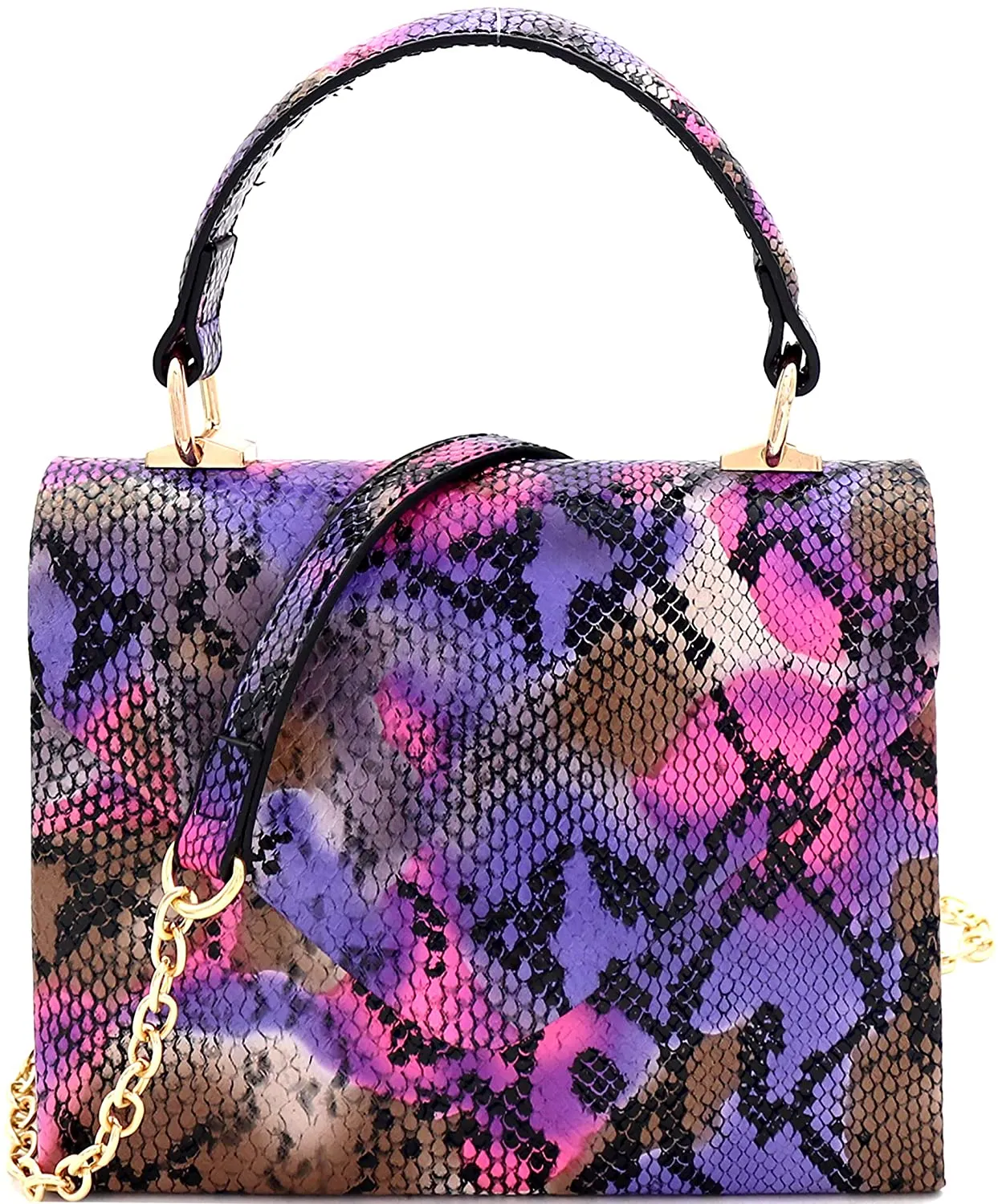 Mini Retro Rainbow Metallic Box Flap leather Satchel Crossbody Handbag
