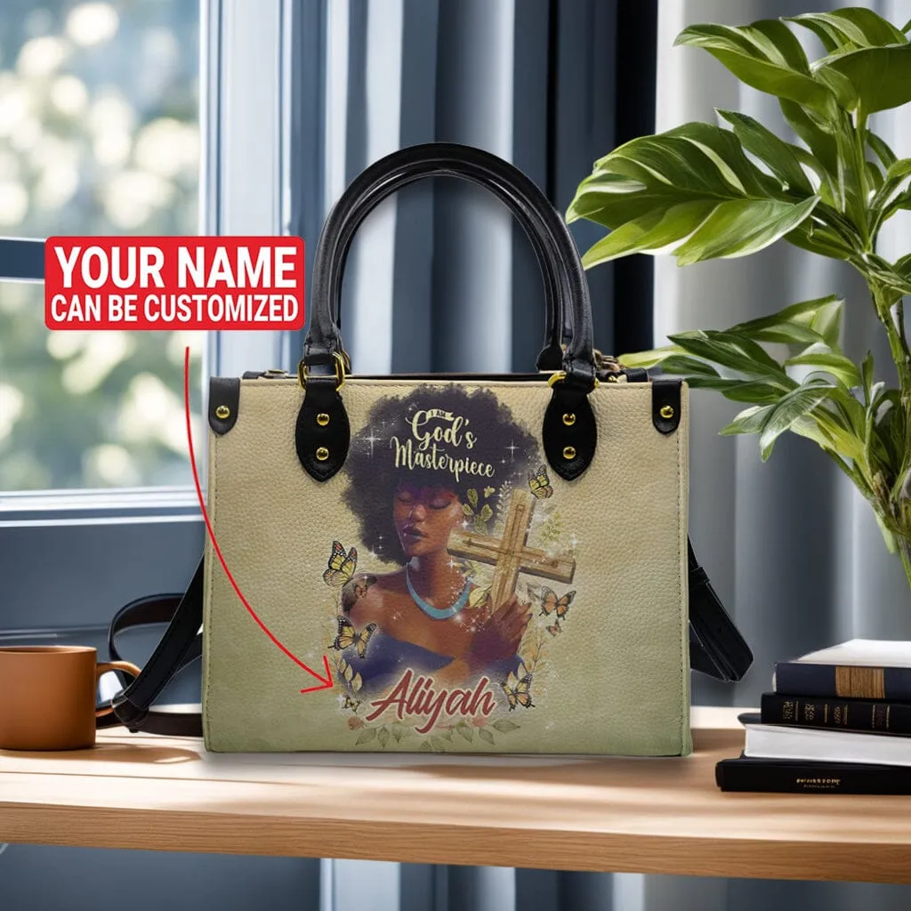 Personalized I Am God's Masterpiece Leather Handbag