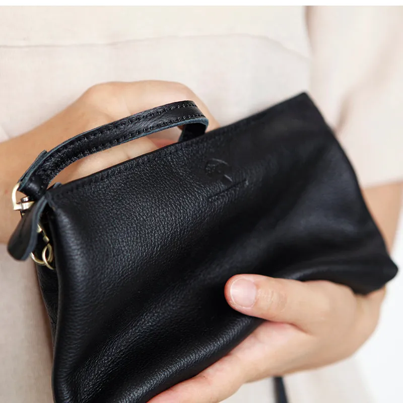 Small Womens Black Shoulder Purse Soft Leather Crossbody Bag