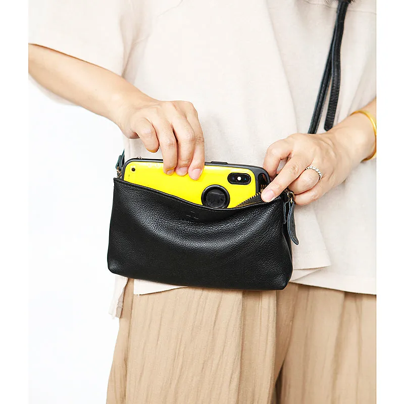 Small Womens Black Shoulder Purse Soft Leather Crossbody Bag