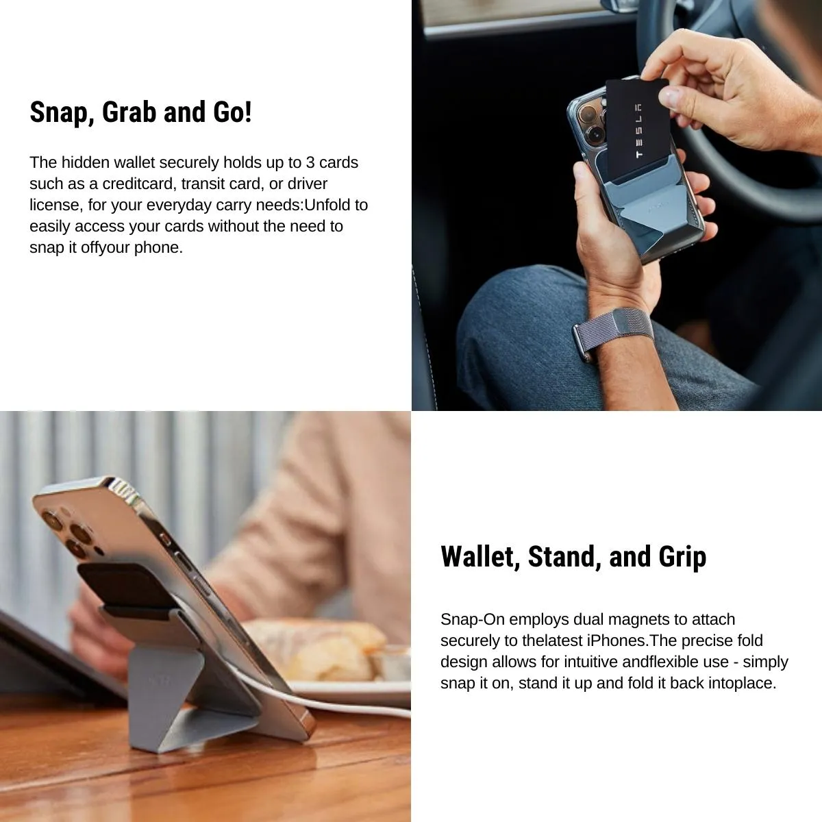 Snap-on IPhone Stand & Wallet for Tesla Key Card