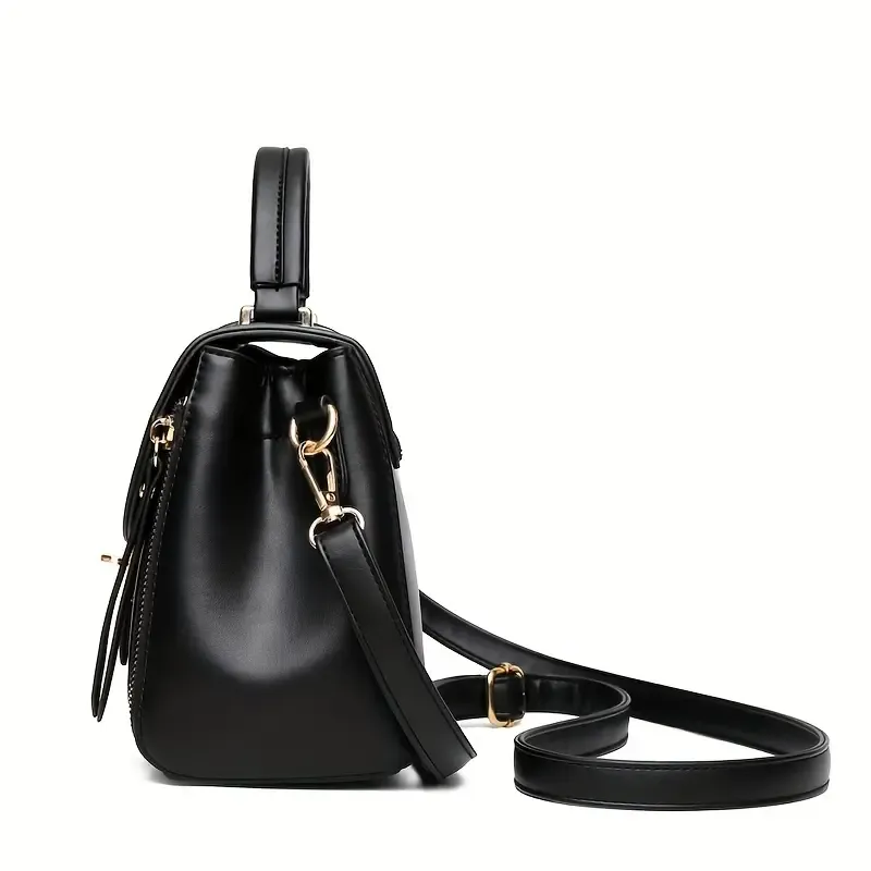 Sohiwoo Solid Color Shoulder Bag Faux Leather Crossbody Bag Top Handle Flap Purse