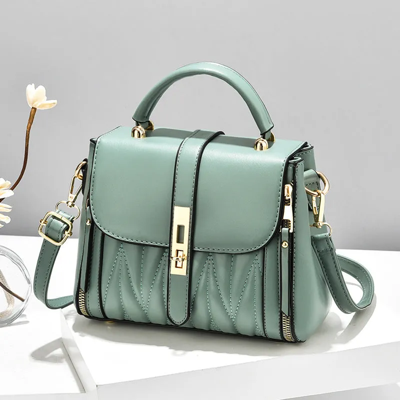 Sohiwoo Solid Color Shoulder Bag Faux Leather Crossbody Bag Top Handle Flap Purse