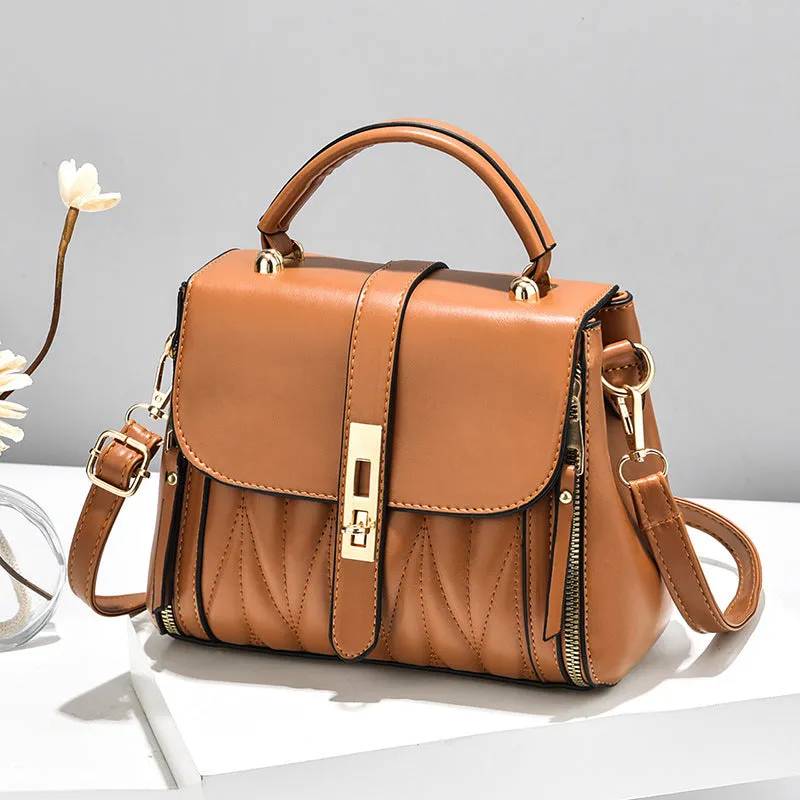 Sohiwoo Solid Color Shoulder Bag Faux Leather Crossbody Bag Top Handle Flap Purse