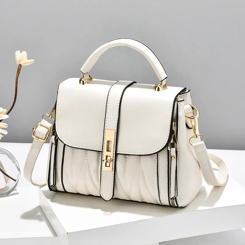 Sohiwoo Solid Color Shoulder Bag Faux Leather Crossbody Bag Top Handle Flap Purse
