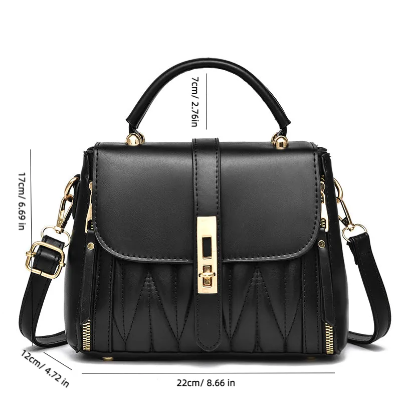 Sohiwoo Solid Color Shoulder Bag Faux Leather Crossbody Bag Top Handle Flap Purse
