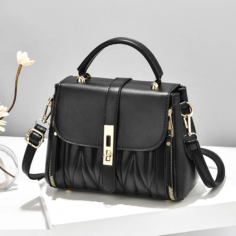 Sohiwoo Solid Color Shoulder Bag Faux Leather Crossbody Bag Top Handle Flap Purse