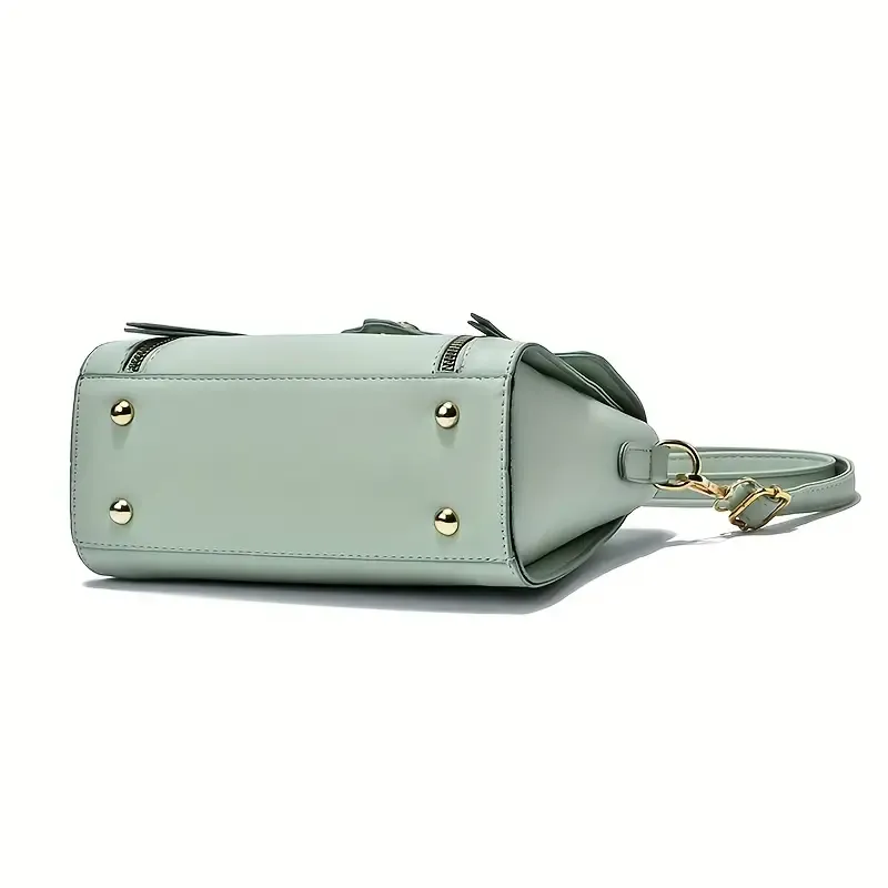Sohiwoo Solid Color Shoulder Bag Faux Leather Crossbody Bag Top Handle Flap Purse