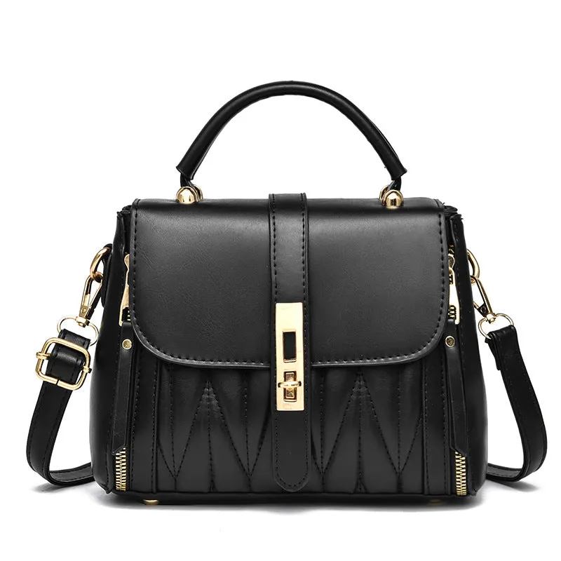 Sohiwoo Solid Color Shoulder Bag Faux Leather Crossbody Bag Top Handle Flap Purse