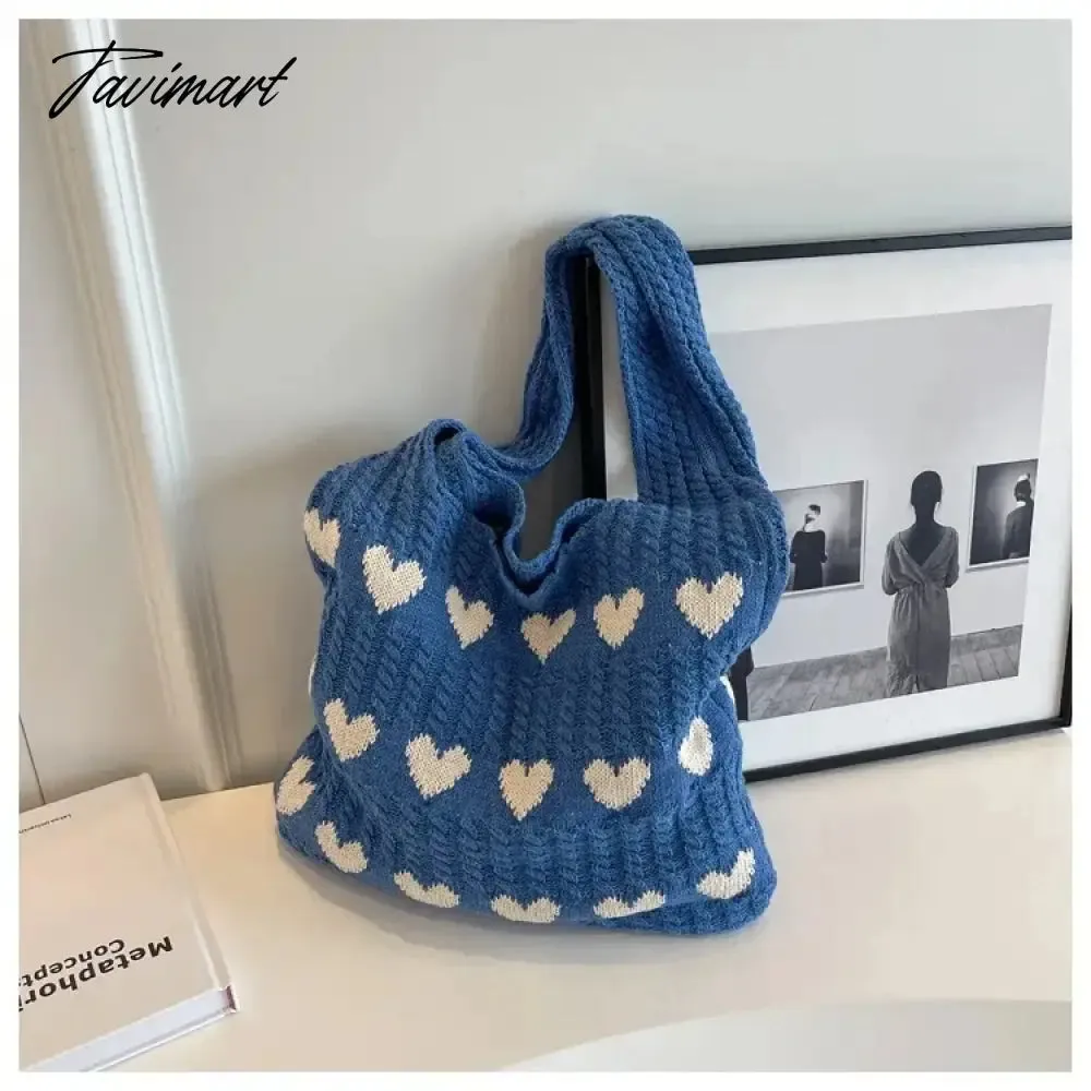 TAVIMART Large Capacity Fashion Shoulder Bag Female Woven Heart Casual  Handbag Harajuku Style Fresh High Quality Shopping Bag