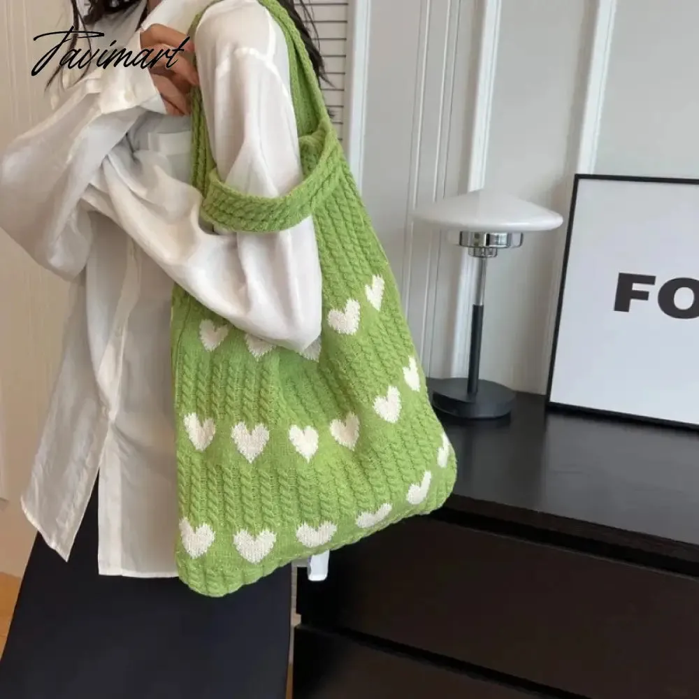 TAVIMART Large Capacity Fashion Shoulder Bag Female Woven Heart Casual  Handbag Harajuku Style Fresh High Quality Shopping Bag