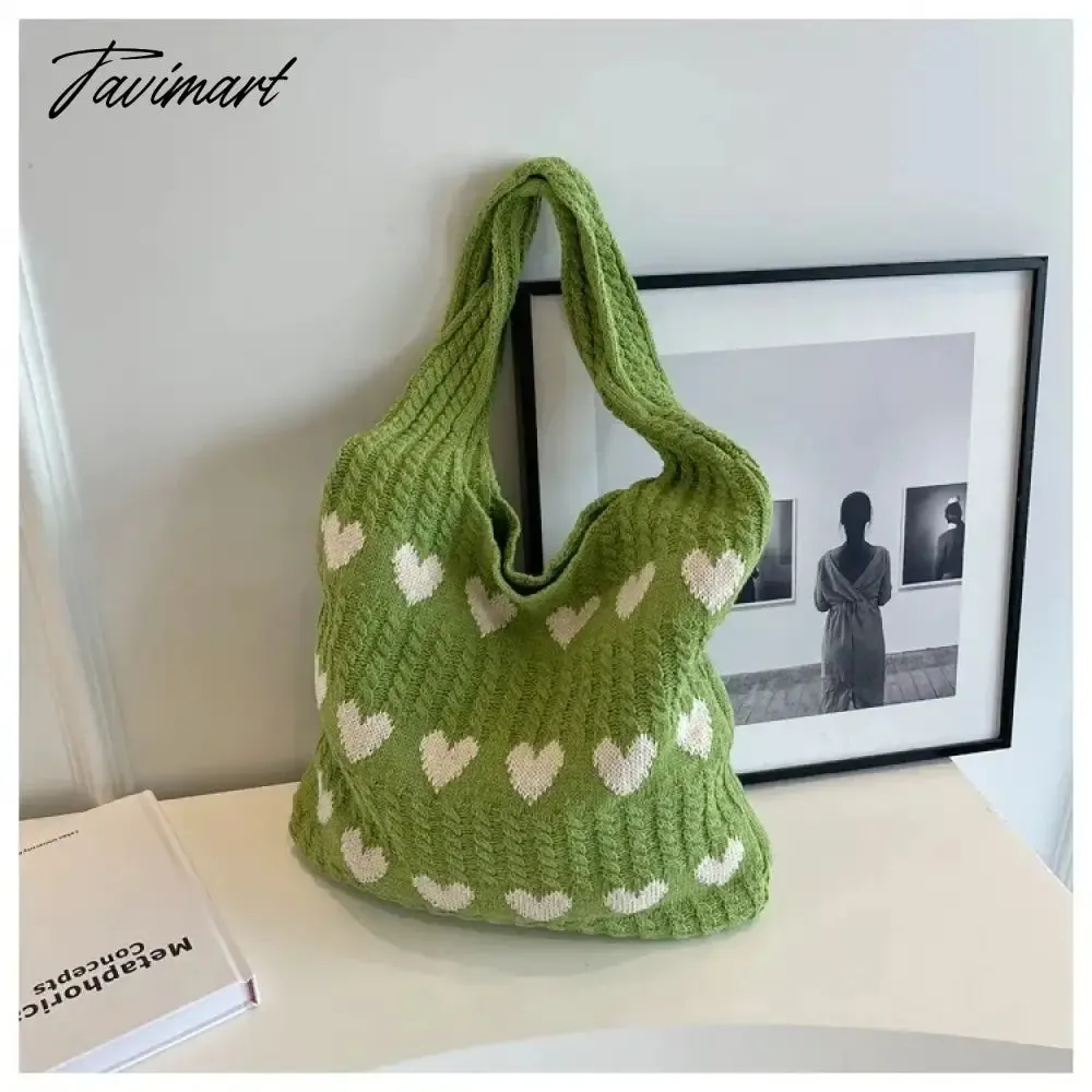 TAVIMART Large Capacity Fashion Shoulder Bag Female Woven Heart Casual  Handbag Harajuku Style Fresh High Quality Shopping Bag